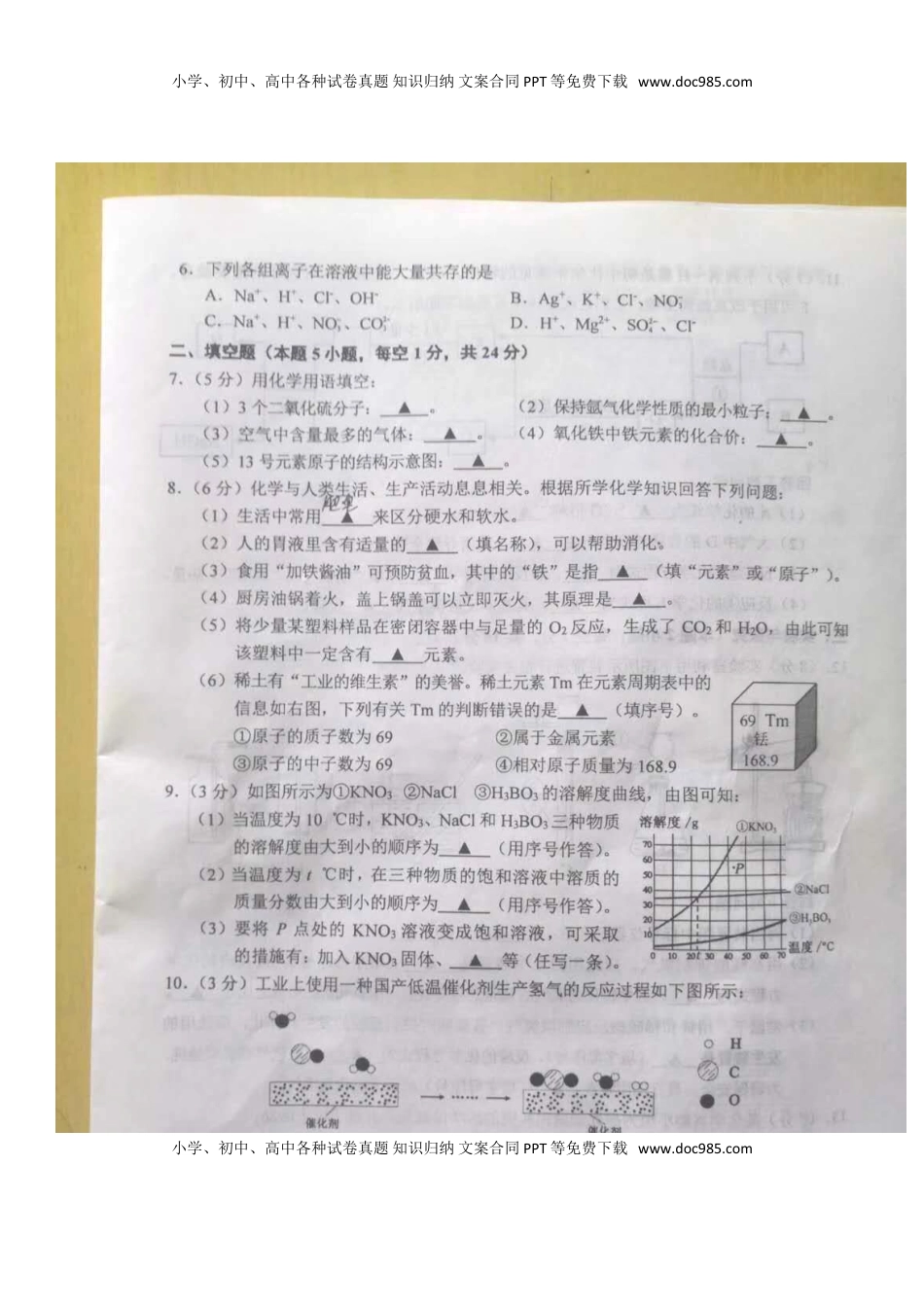 贵州省黔东南州2019年中考化学真题试题（扫描版，无答案）.doc