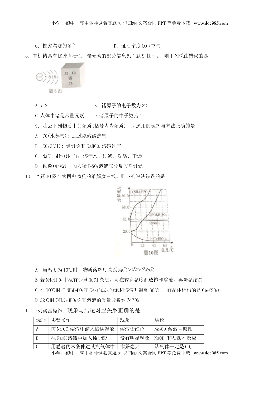 广东省2017年中考化学真题试题（含扫描答案）.DOC
