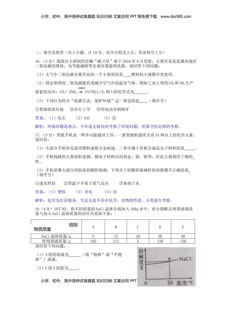 陕西省2016年中考理综（化学部分）真题试题（含解析）.DOC