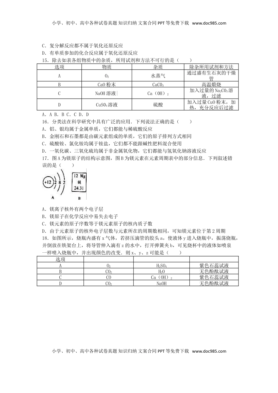山东省潍坊市2016年中考化学真题试题（含解析）.DOC