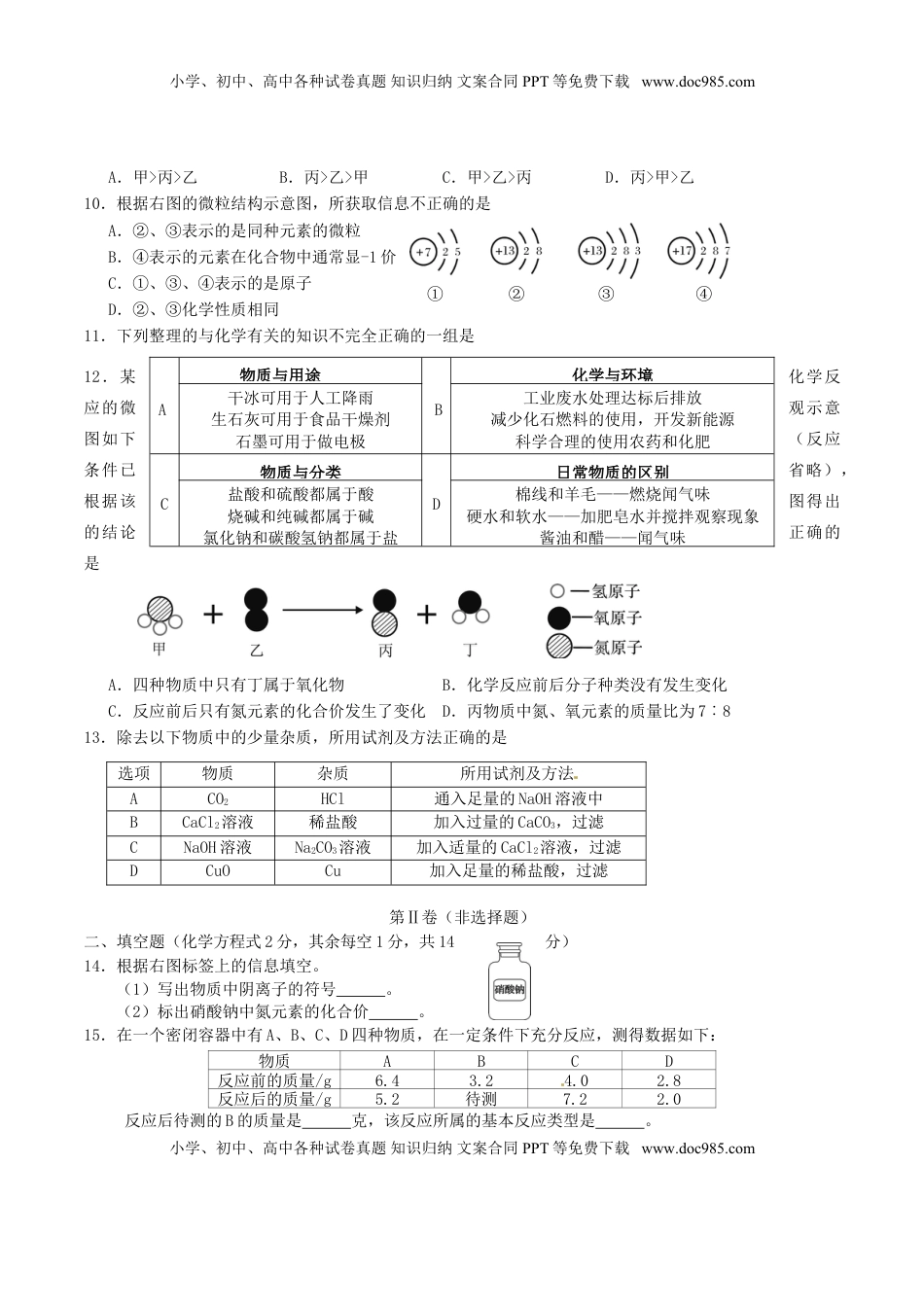 青海省西宁市2016年中考化学真题试题（含答案）.DOC