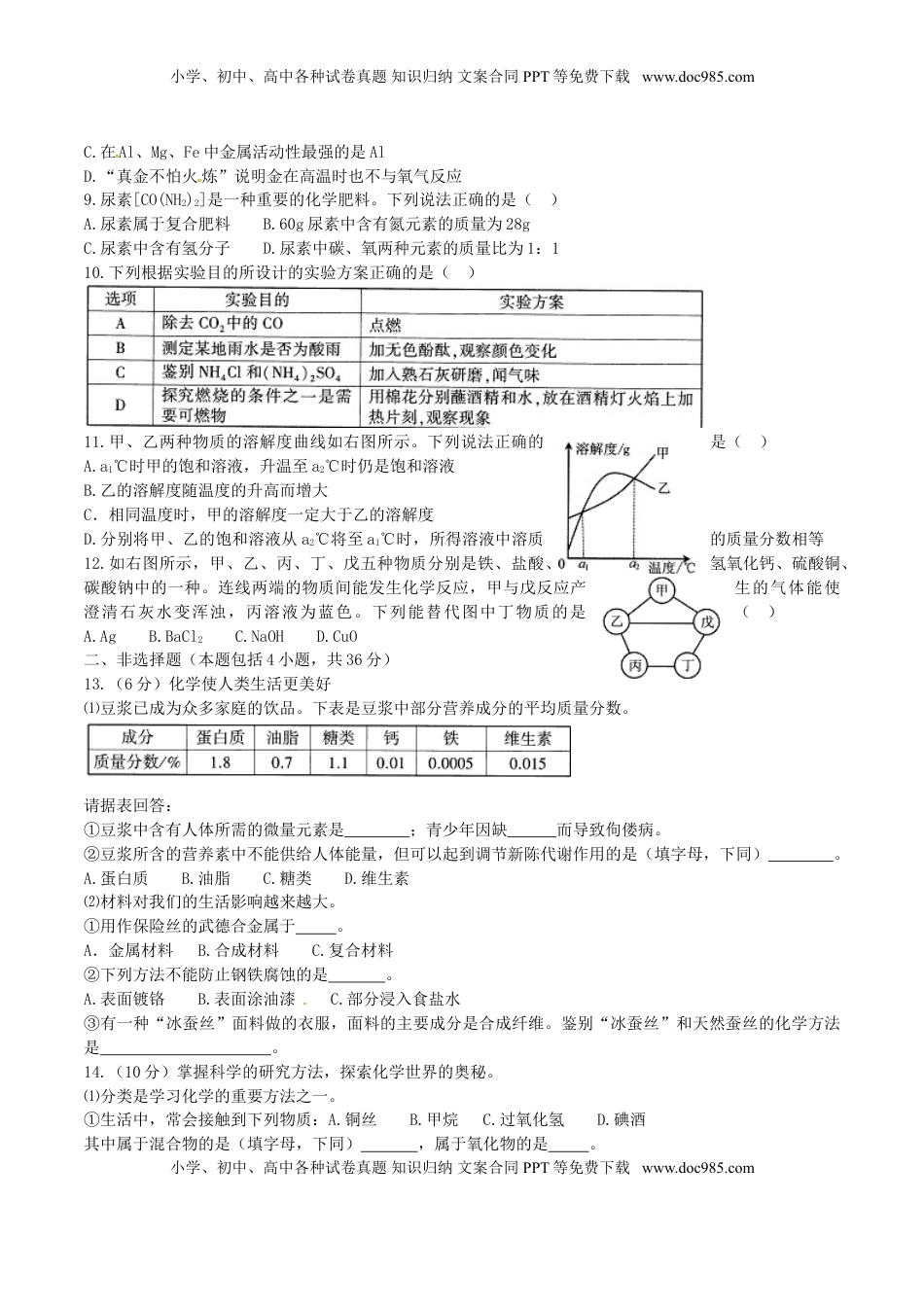 江苏省连云港市2016年中考化学真题试题（含答案）.DOC