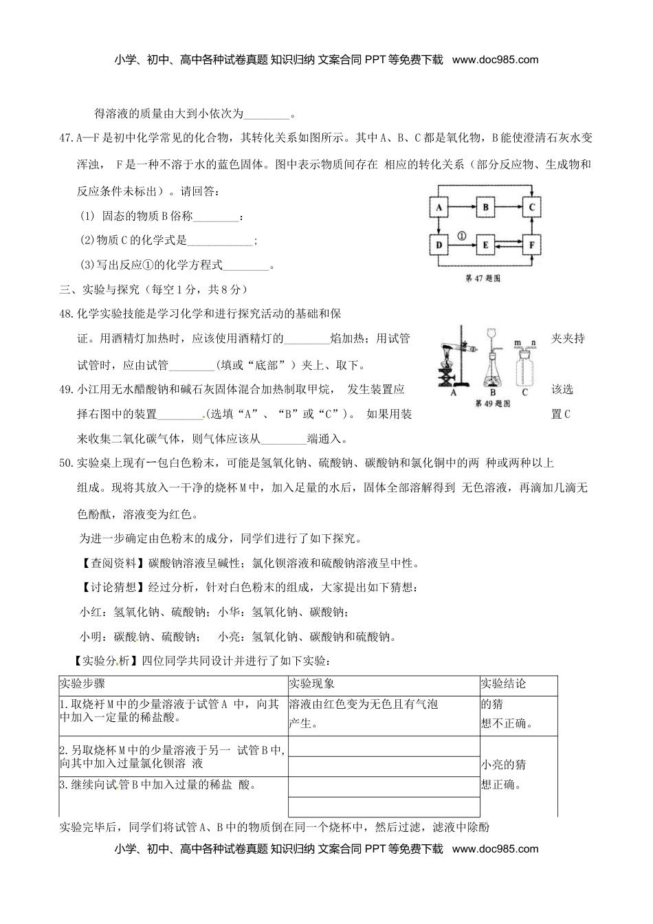 湖北省襄阳市2016年中考理综（化学部分）真题试题（含答案）.DOC