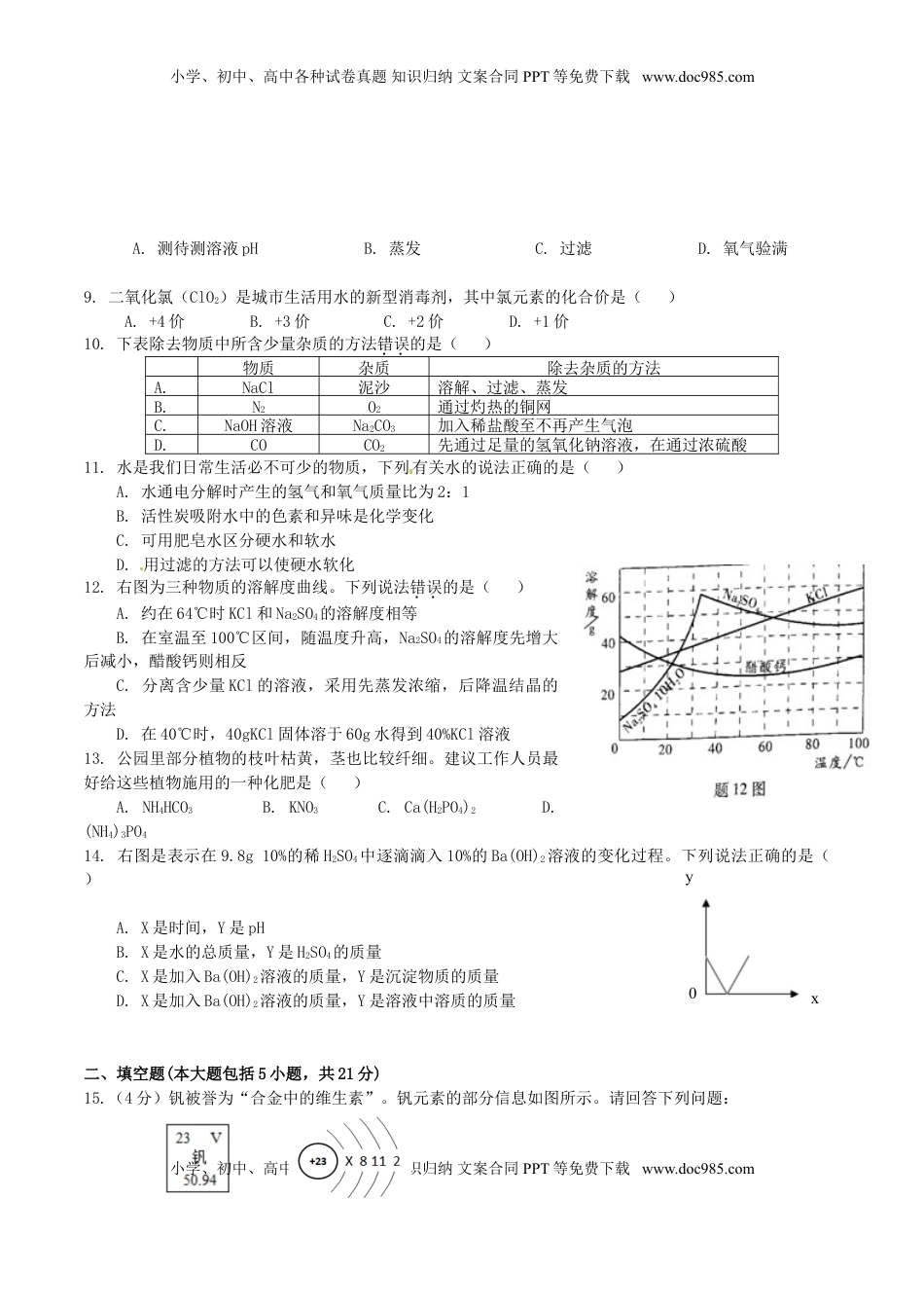 广东省2016年中考化学真题试题（含答案）.DOC