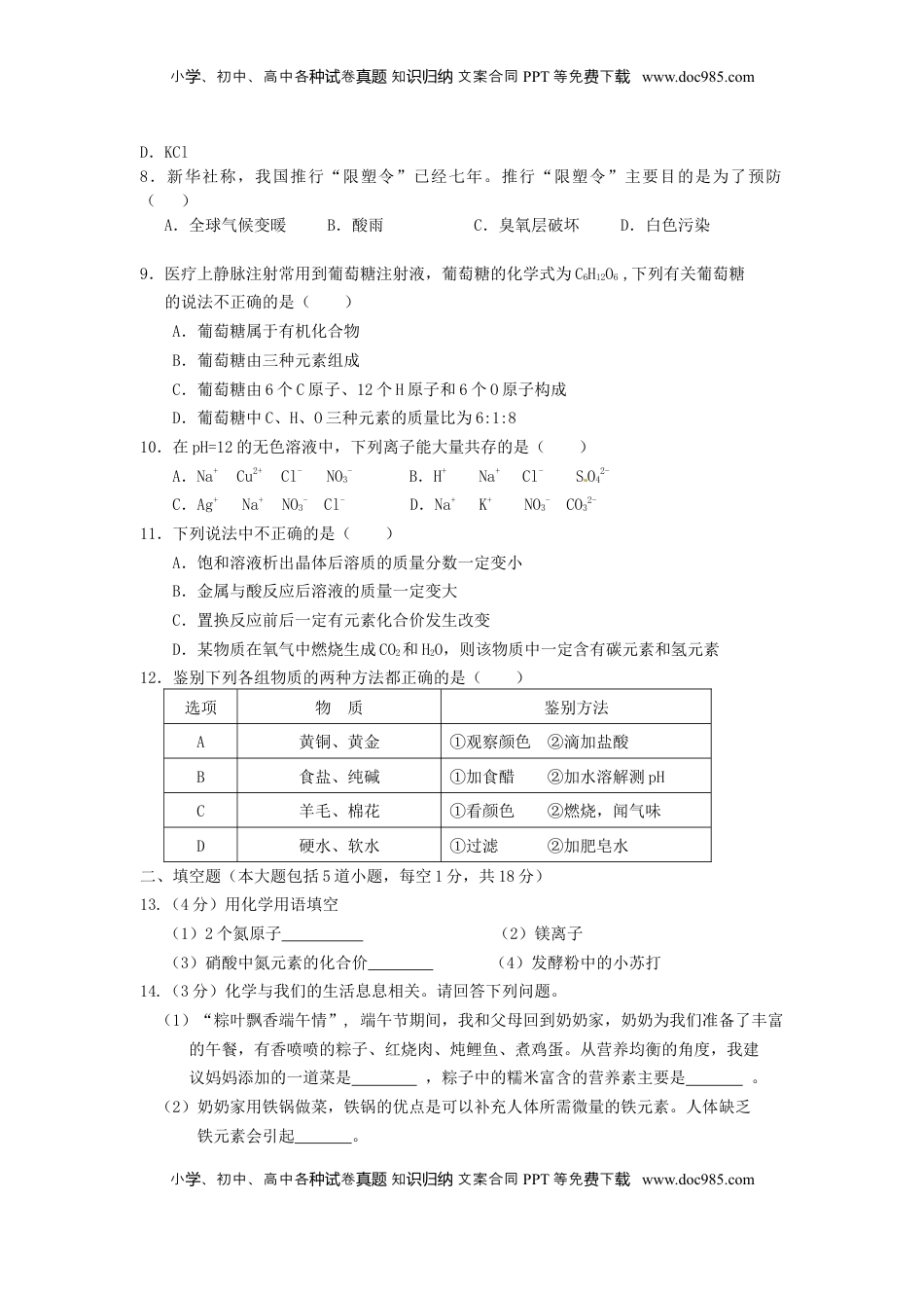 辽宁省盘锦市2015年中考化学真题试题（含答案）.doc
