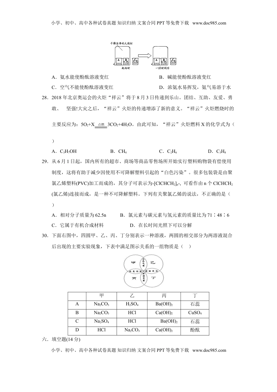 2018年四川省乐山市中考化学试题（word版，含答案）.doc