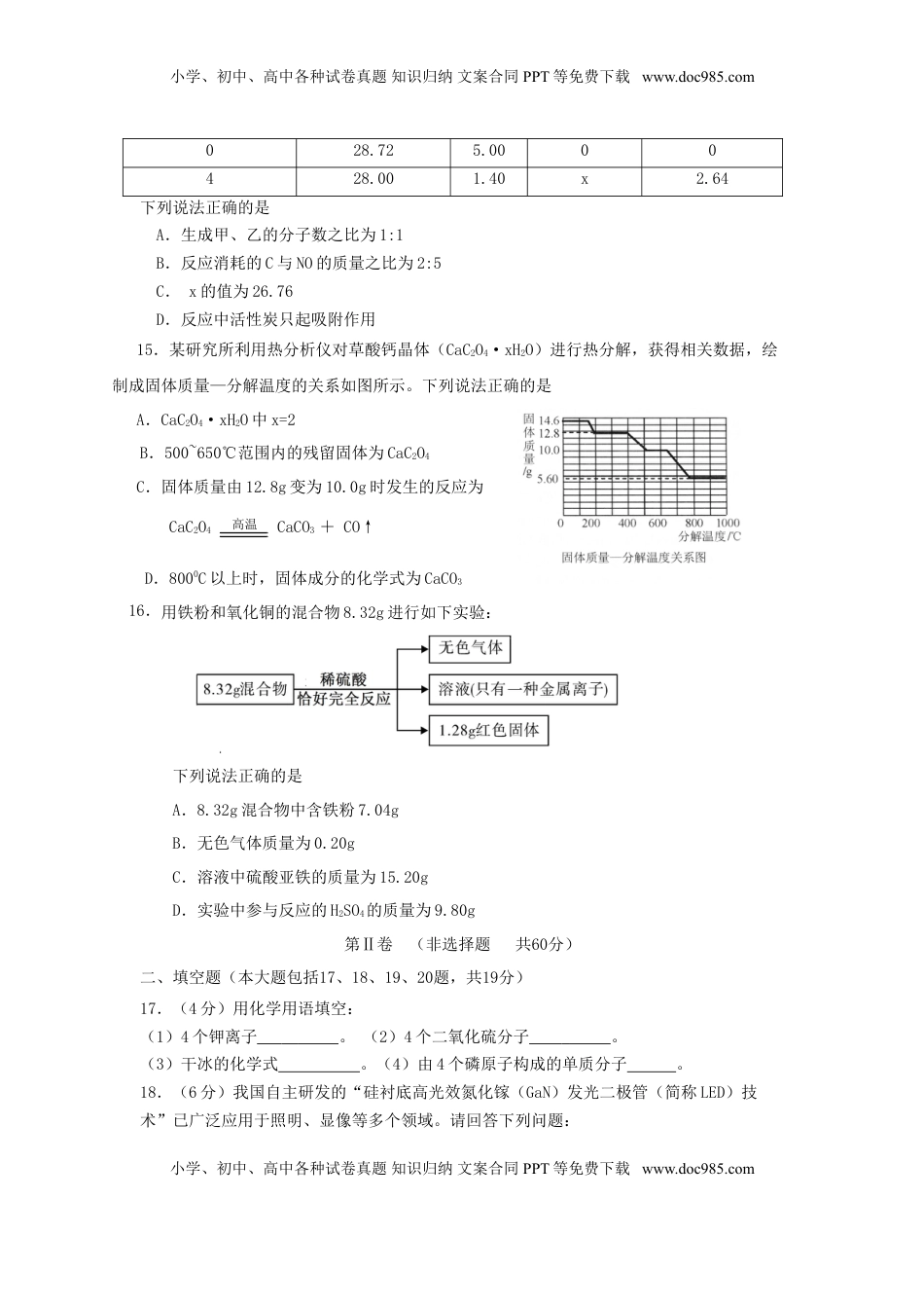 四川省攀枝花市2017年中考化学真题试题（含答案）.DOC