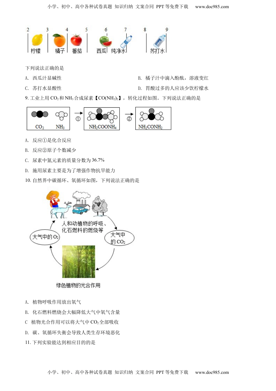 精品解析：2022年四川省成都市中考化学真题（原卷版）.docx