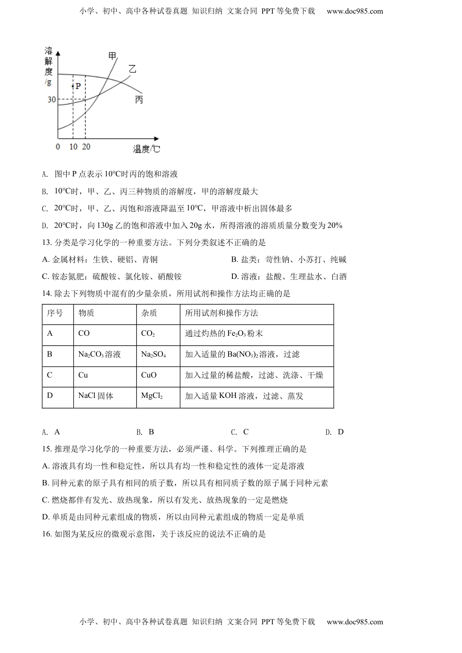 精品解析：2022年山东省泰安市中考化学真题（原卷版）.docx