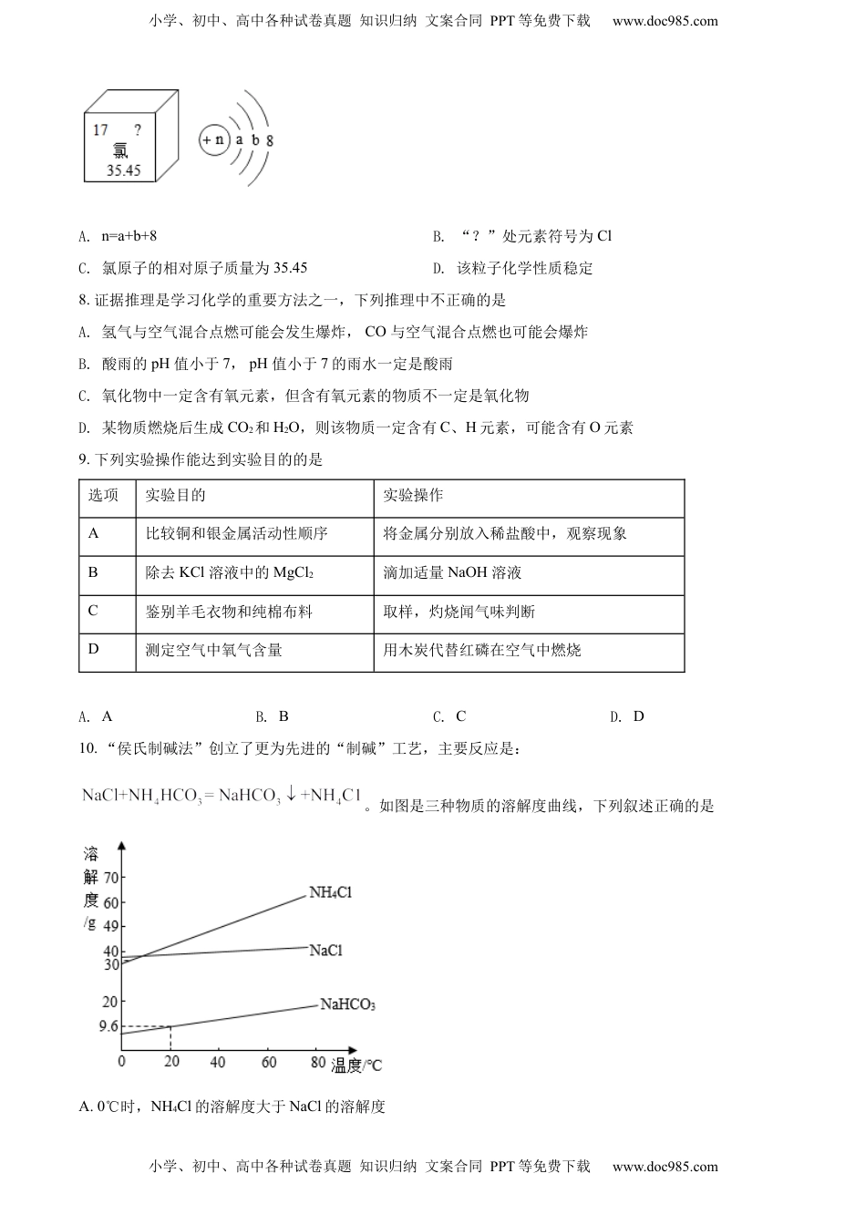 精品解析：2022年江苏省宿迁市中考化学真题（原卷版）.docx