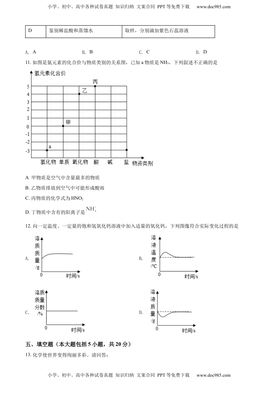 精品解析：2022年湖北省荆州市中考化学真题（原卷版）.docx