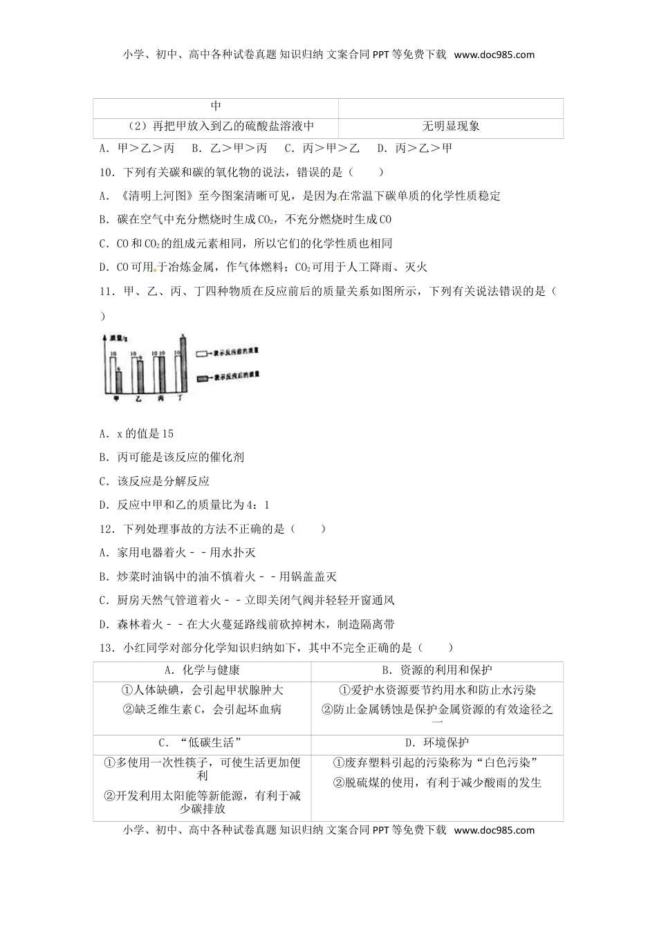 湖南省娄底市2017年中考理综（化学部分）真题试题（含解析）.DOC