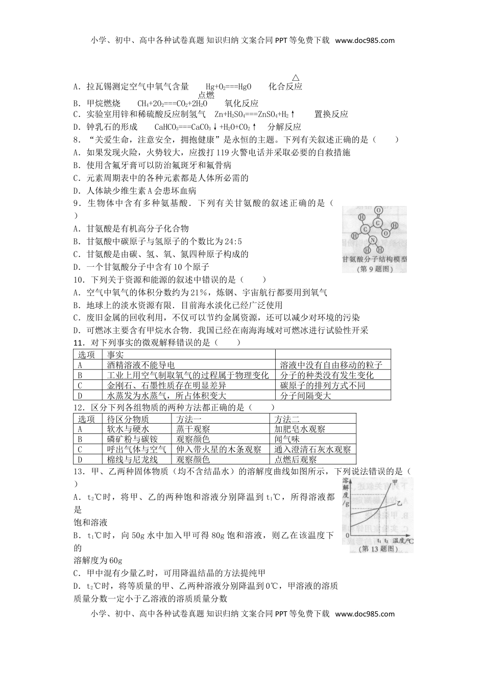 黑龙江省哈尔滨市2017年中考理综（化学部分）真题试题（含扫描答案）.DOC