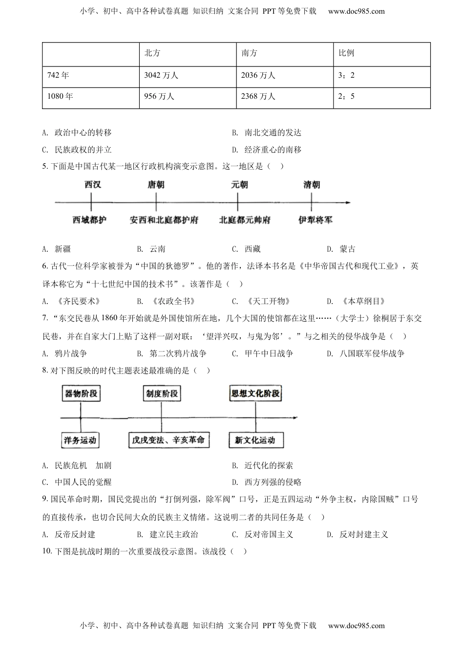 精品解析：2022年山东省菏泽市中考历史真题（原卷版）.docx