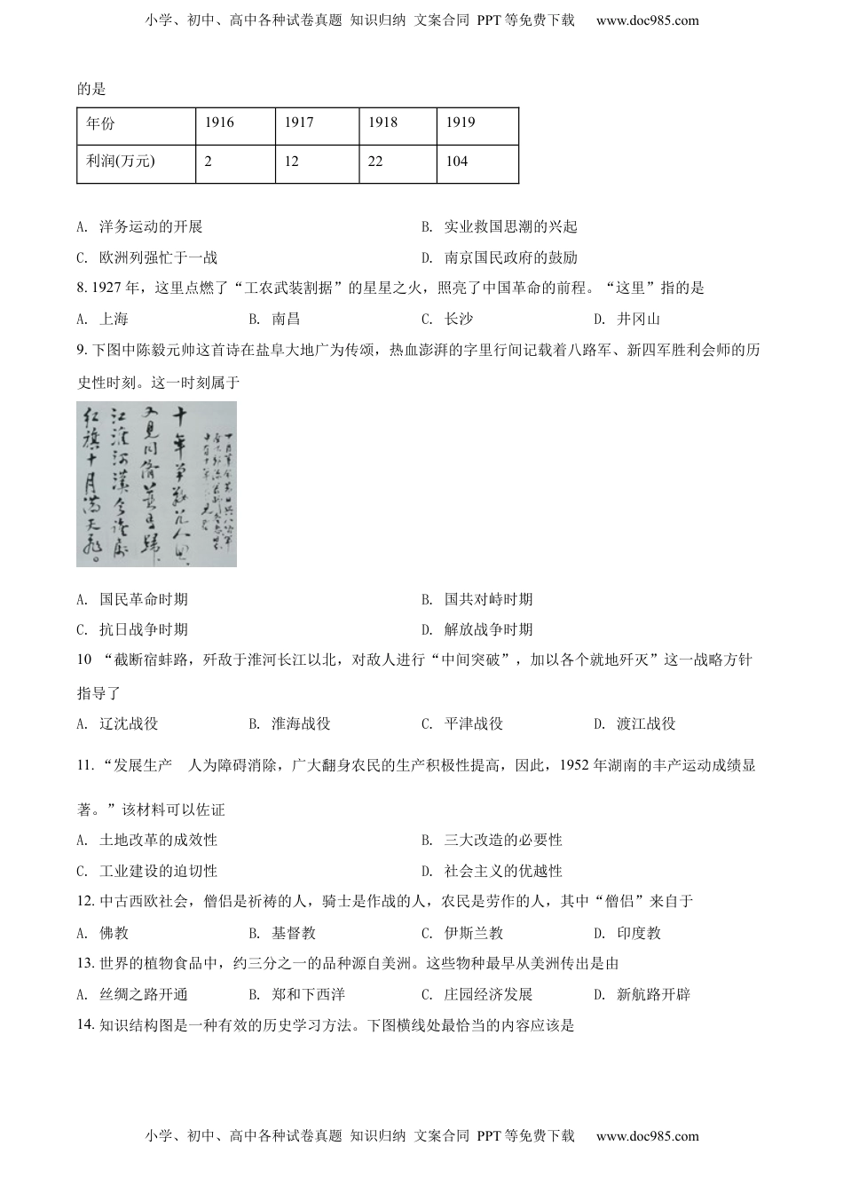 精品解析：2022年江苏省盐城市中考历史真题（原卷版）.docx
