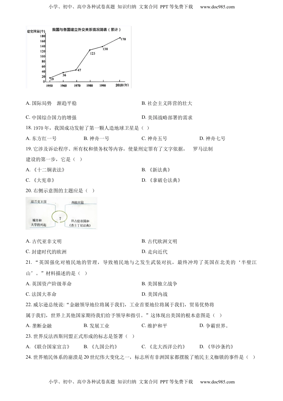 精品解析：2022年吉林省长春市中考历史真题（原卷版）.docx
