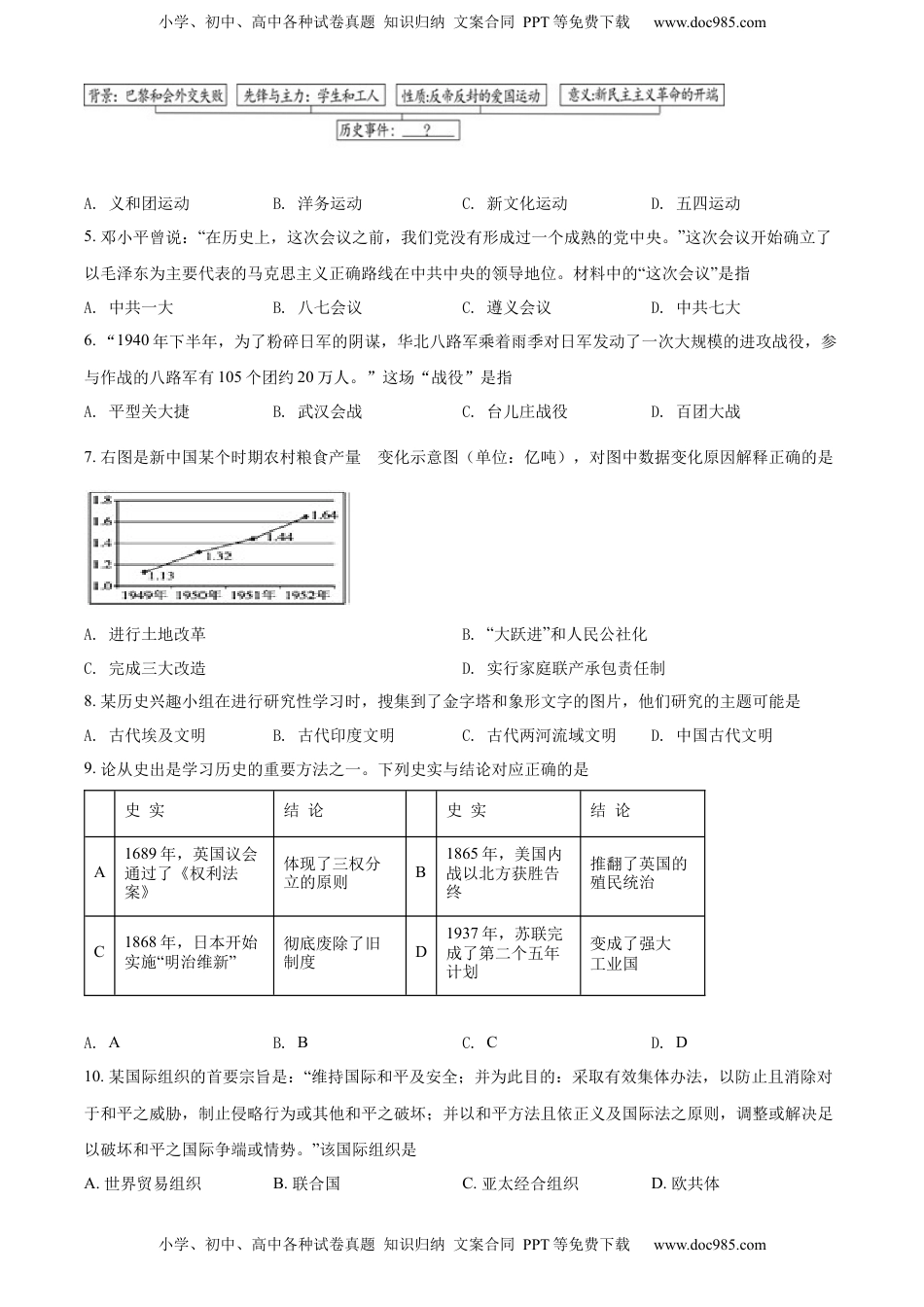 精品解析：2022年湖北省随州市中考历史真题（原卷版）.docx