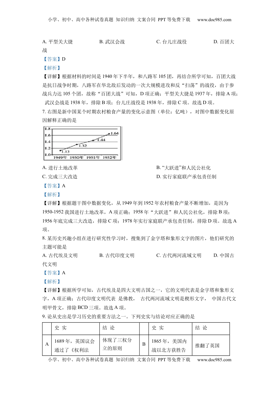 精品解析：2022年湖北省随州市中考历史真题（解析版）.docx