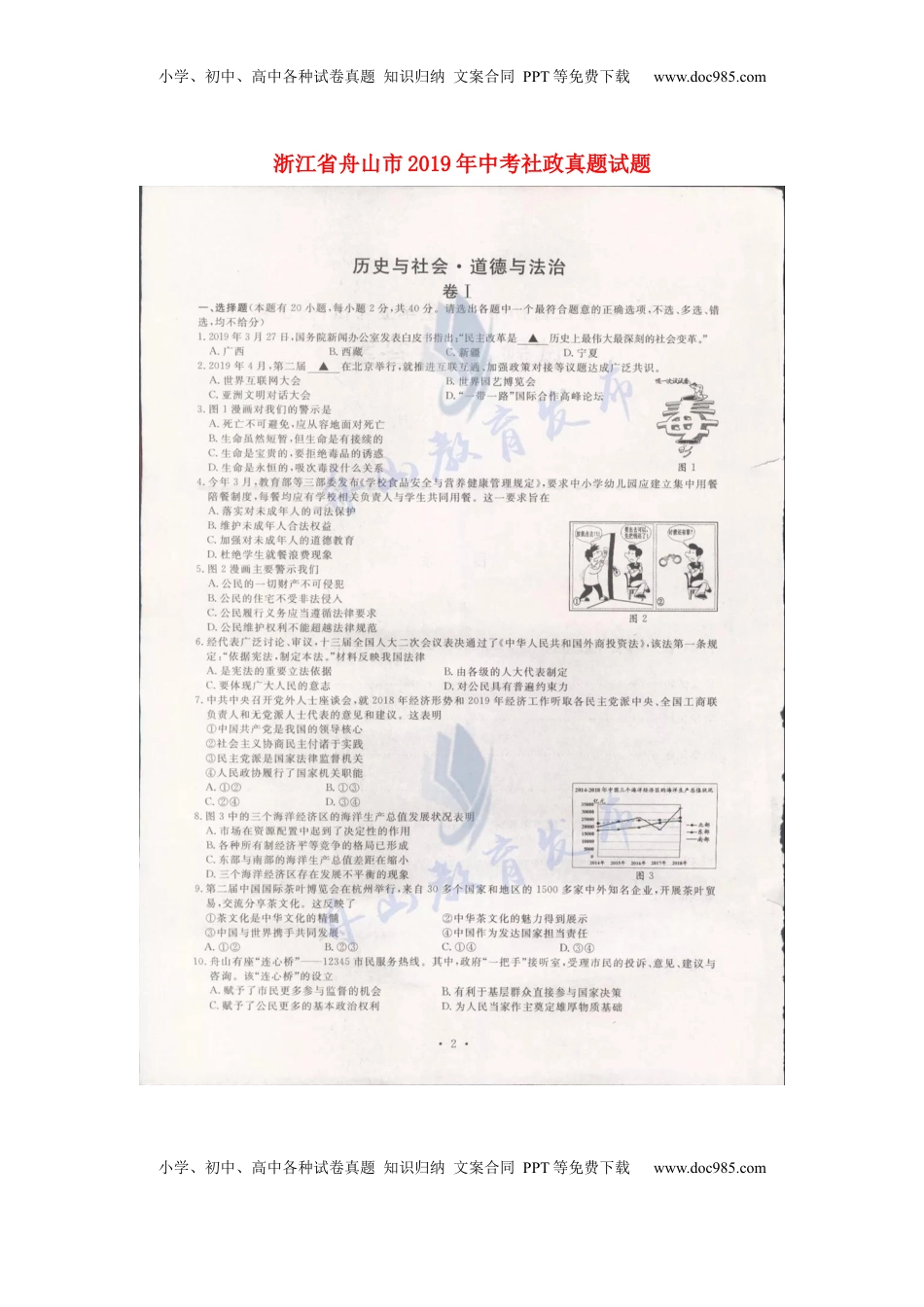 浙江省舟山市2019年中考社政真题试题（扫描版）.docx