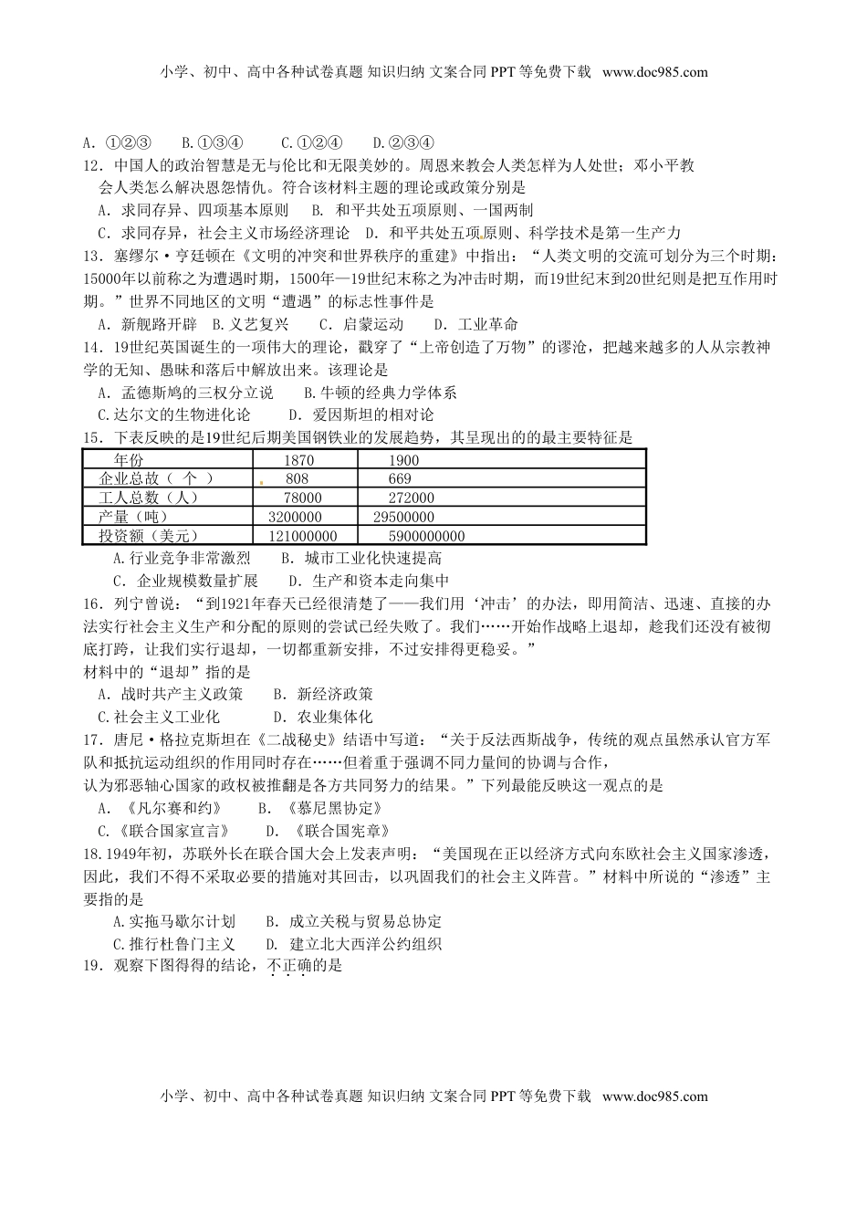 江苏省苏州市2016年中考历史真题试题（含扫描答案）.doc