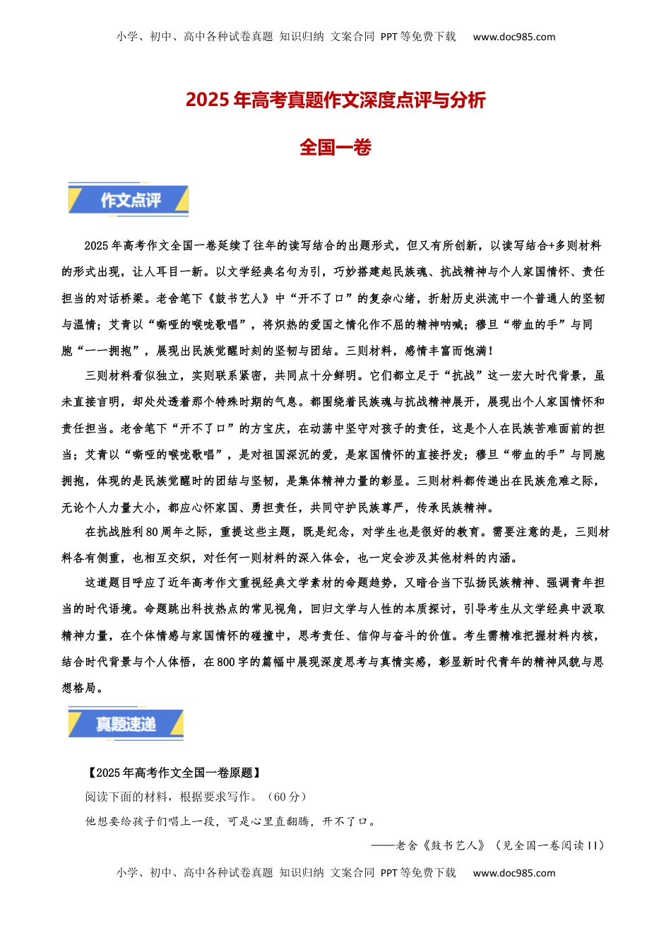 全国一卷-2025年高考语文真题作文深度点评与分析.docx