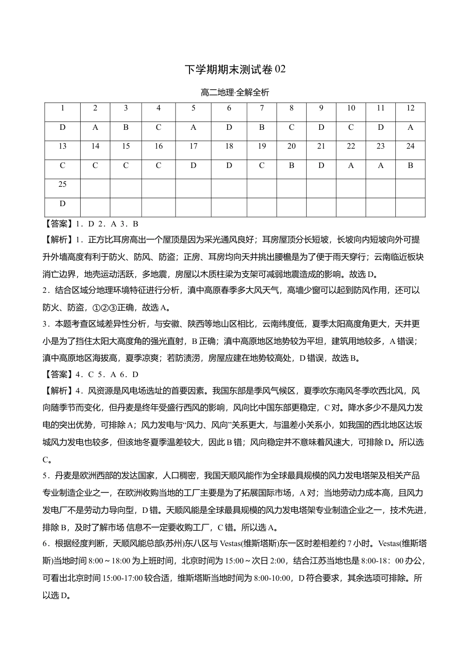 高中地理选修3 高二地理下学期期末测试卷（人教版2019）02（全解全析）.doc