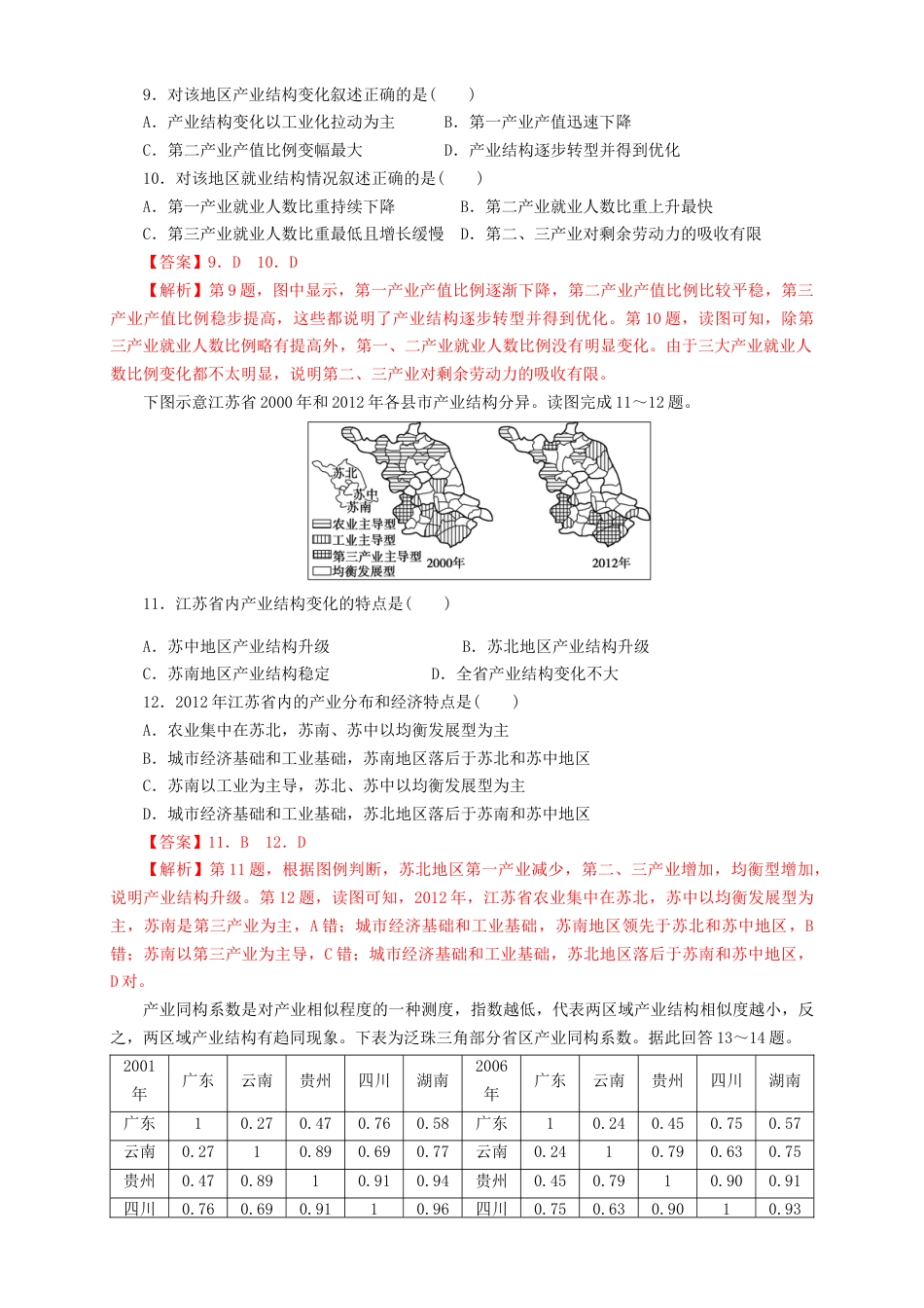 高中地理选修2【新教材精创】3.2地区产业结构的变化  同步训练 解析版.docx