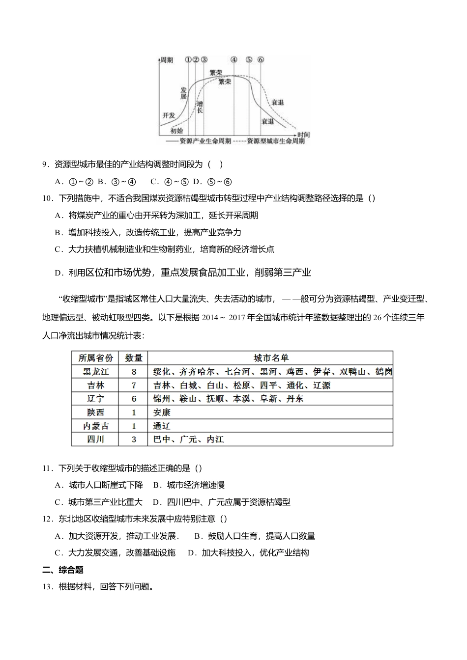 高中地理选修22.3资源枯竭型城市的转型发展（练习）原卷版.doc