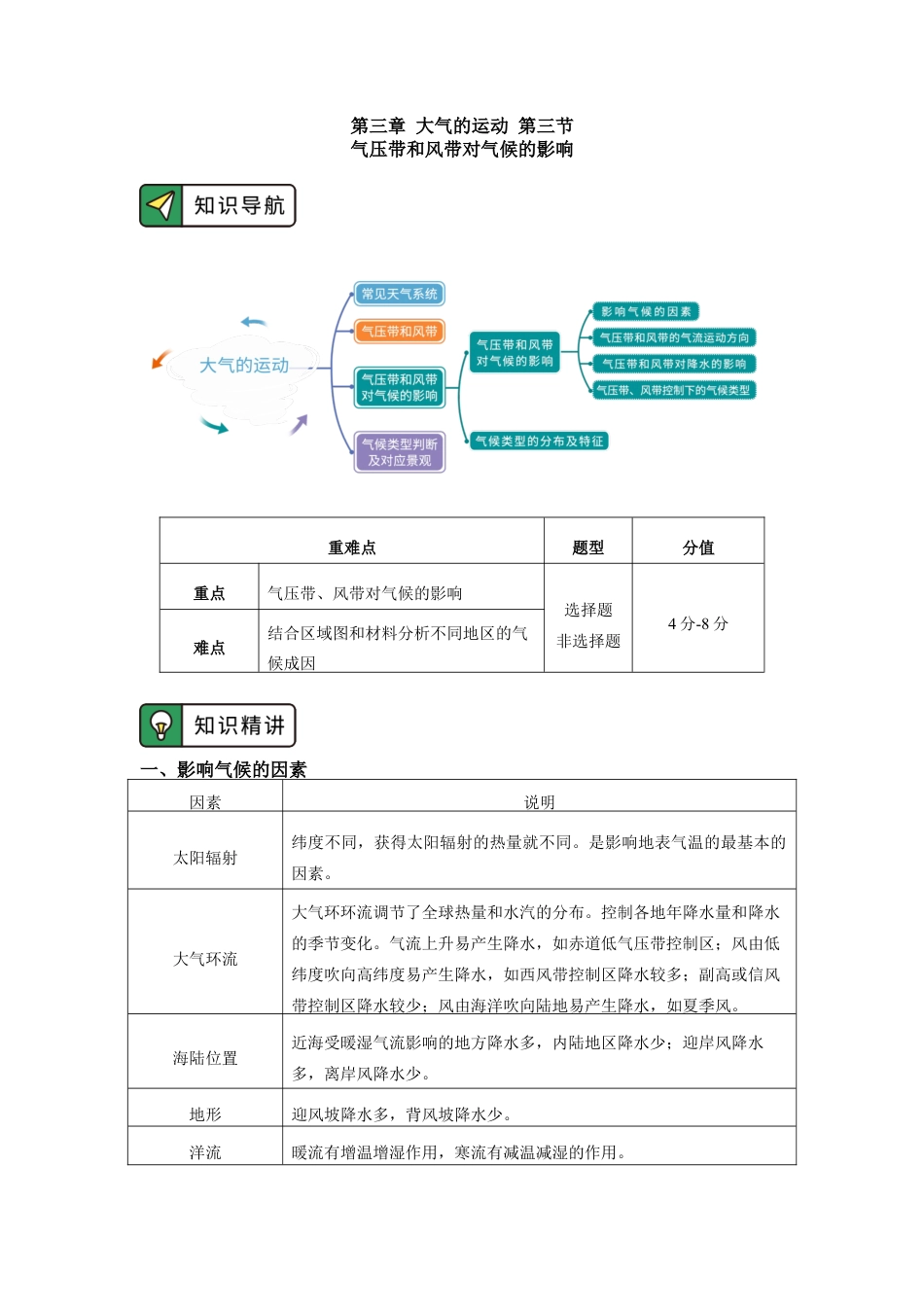 高中地理选修1选择性必修1 第三章 大气的运动 第三节（1）.docx