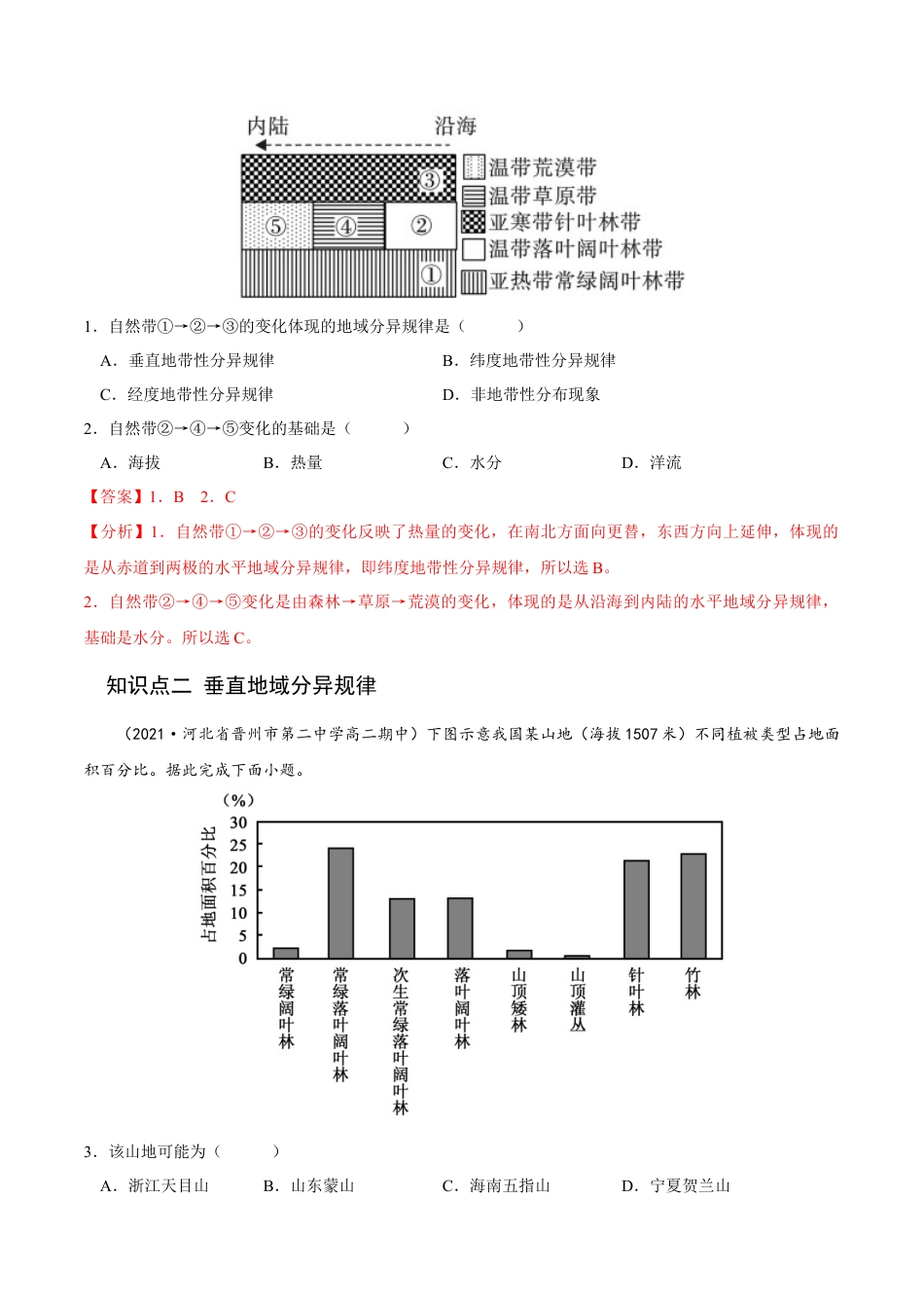 高中地理选修15.2 自然环境的地域差异性-2022-2023学年高二地理课后培优分级练（人教版2019选择性必修第一册）（解析版）.docx