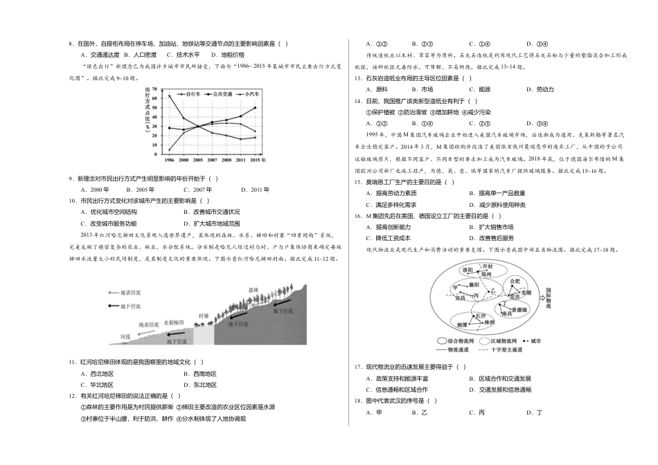 高中地理必修2高一地理下学期期末测试卷（人教版2019）02（考试版）.doc