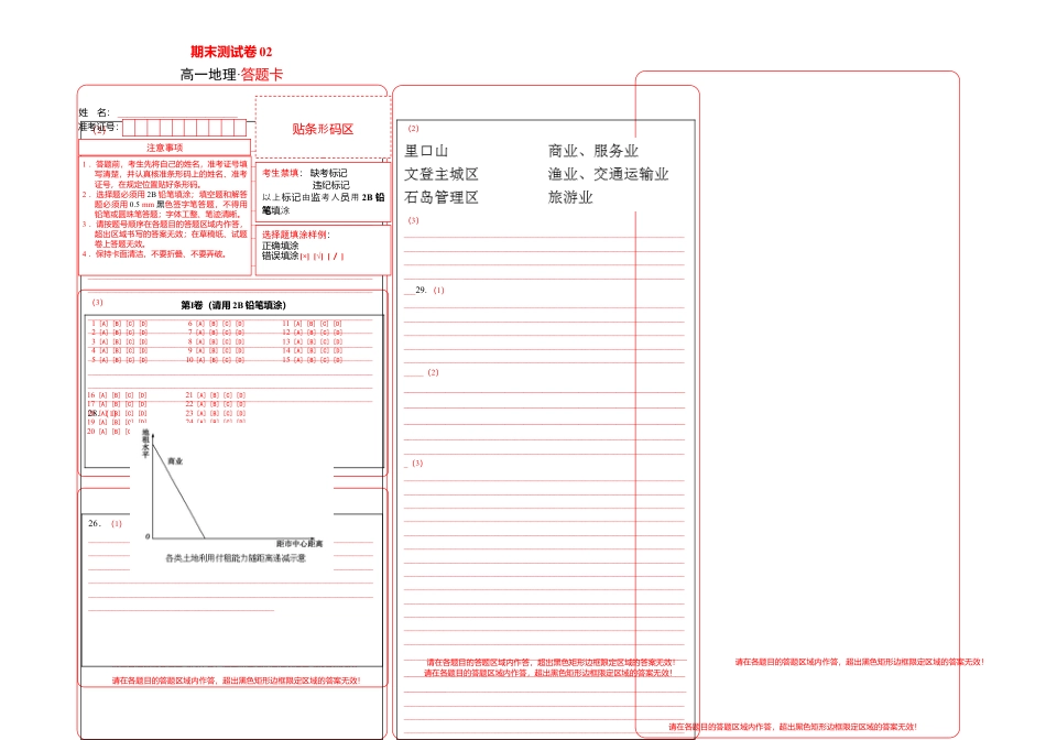 高中地理必修2高一地理下学期期末测试卷（人教版2019）02（答题卡）.doc