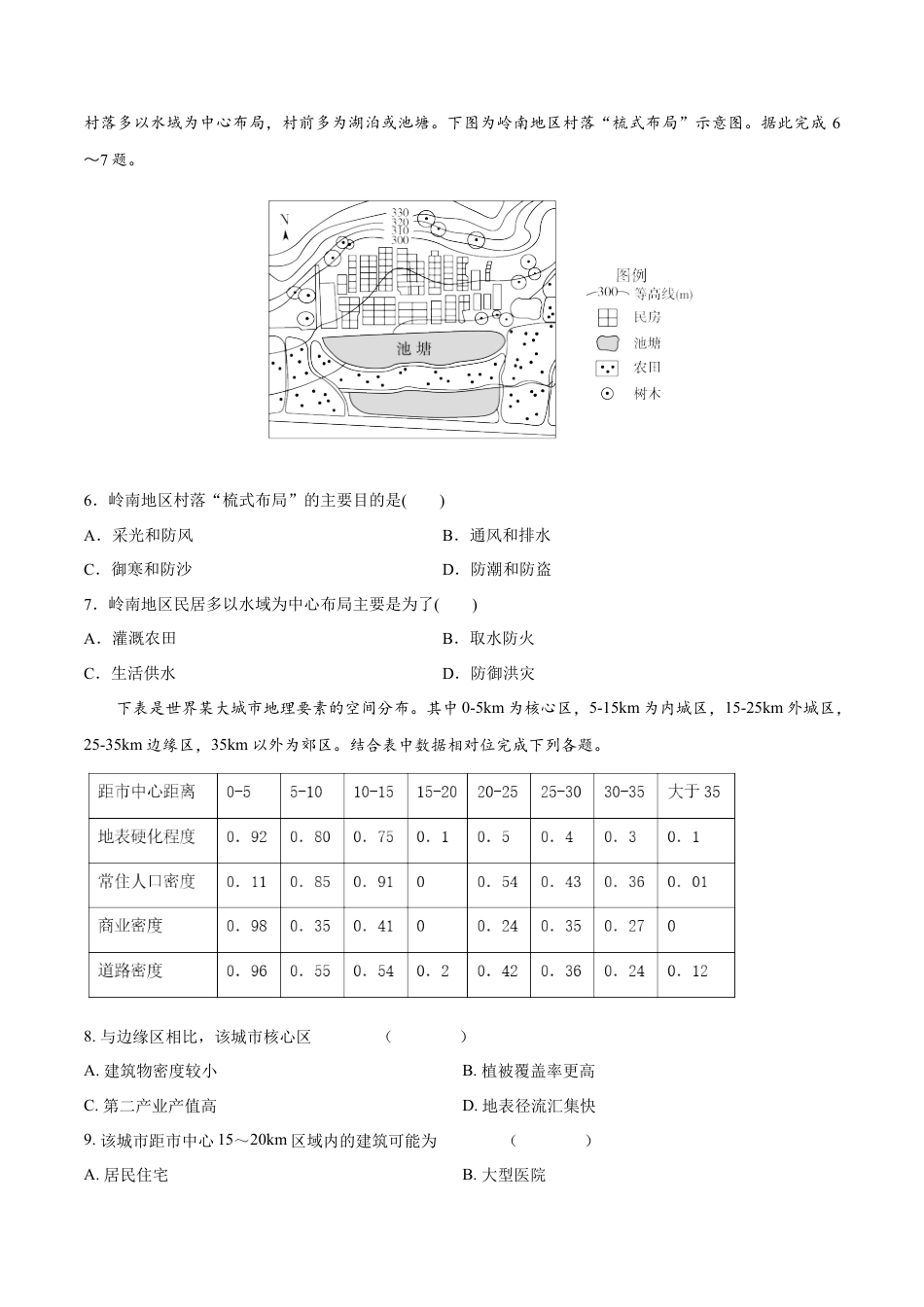 高中地理必修2【新教材精创】2.1 乡村和城镇空间结构 同步练习（1）（原卷版）.docx