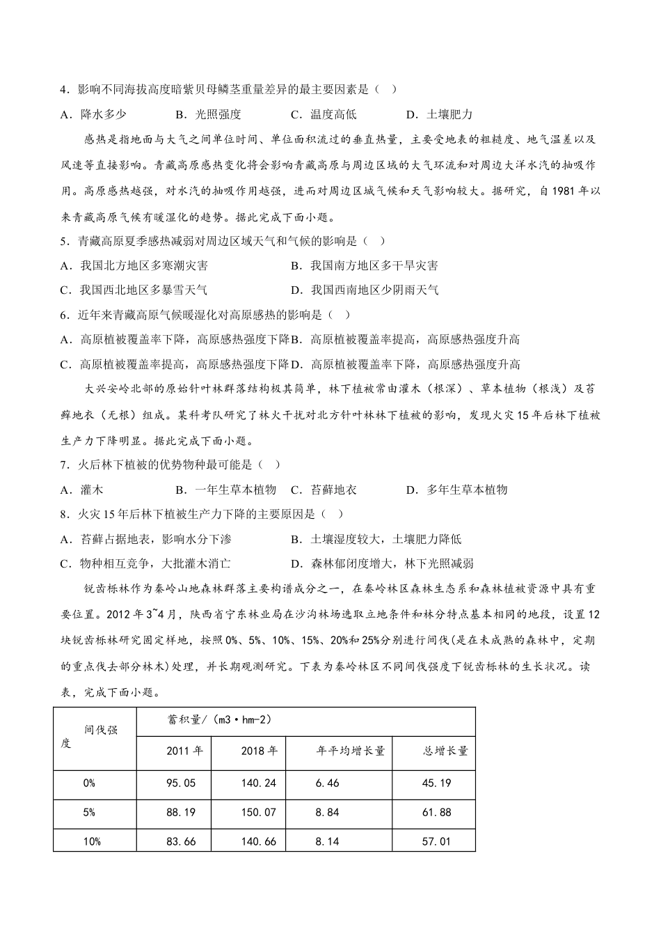 必修1高中地理第13练 植被（原卷版）.docx