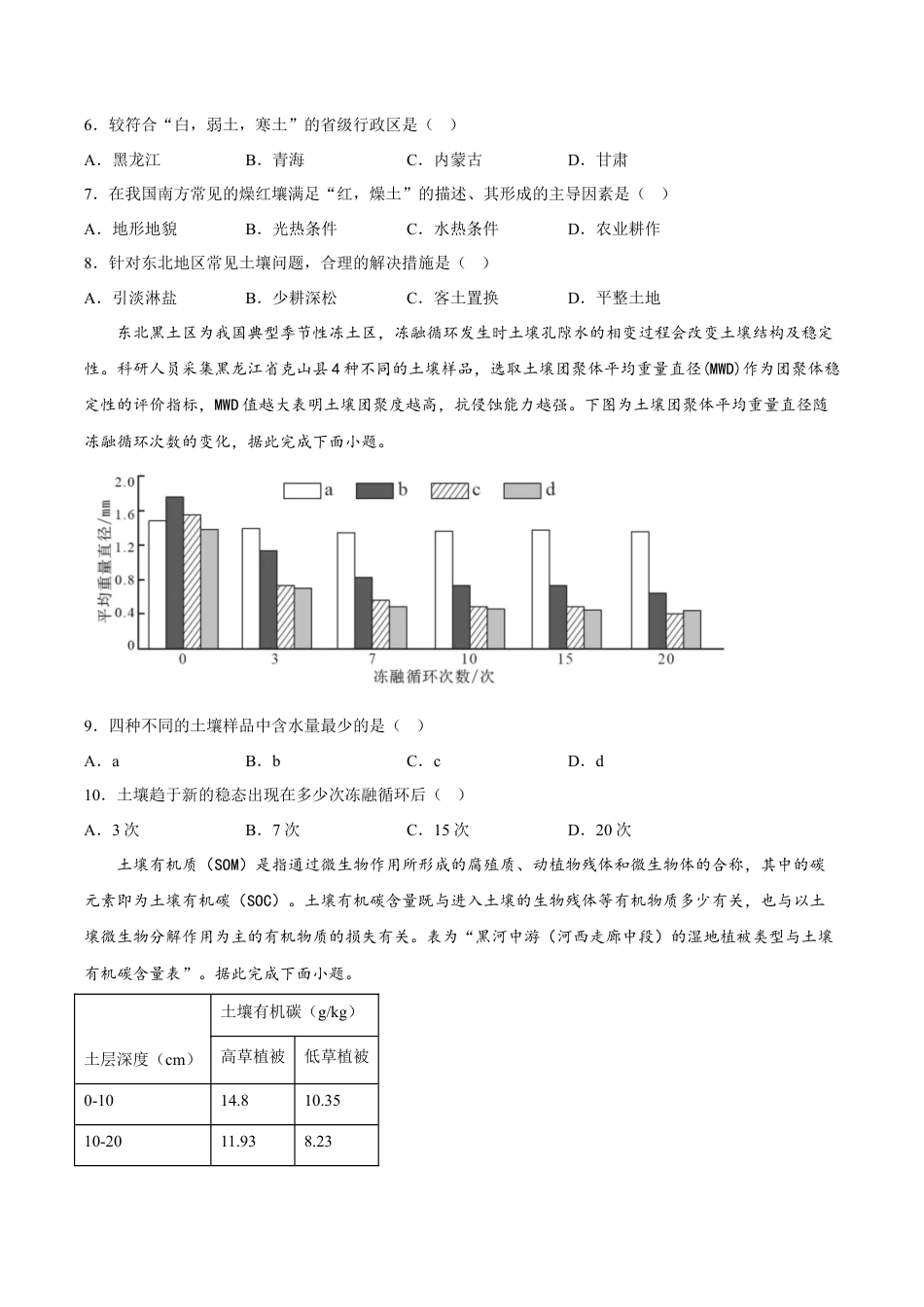 必修1高中地理第12练 土壤（原卷版）.docx