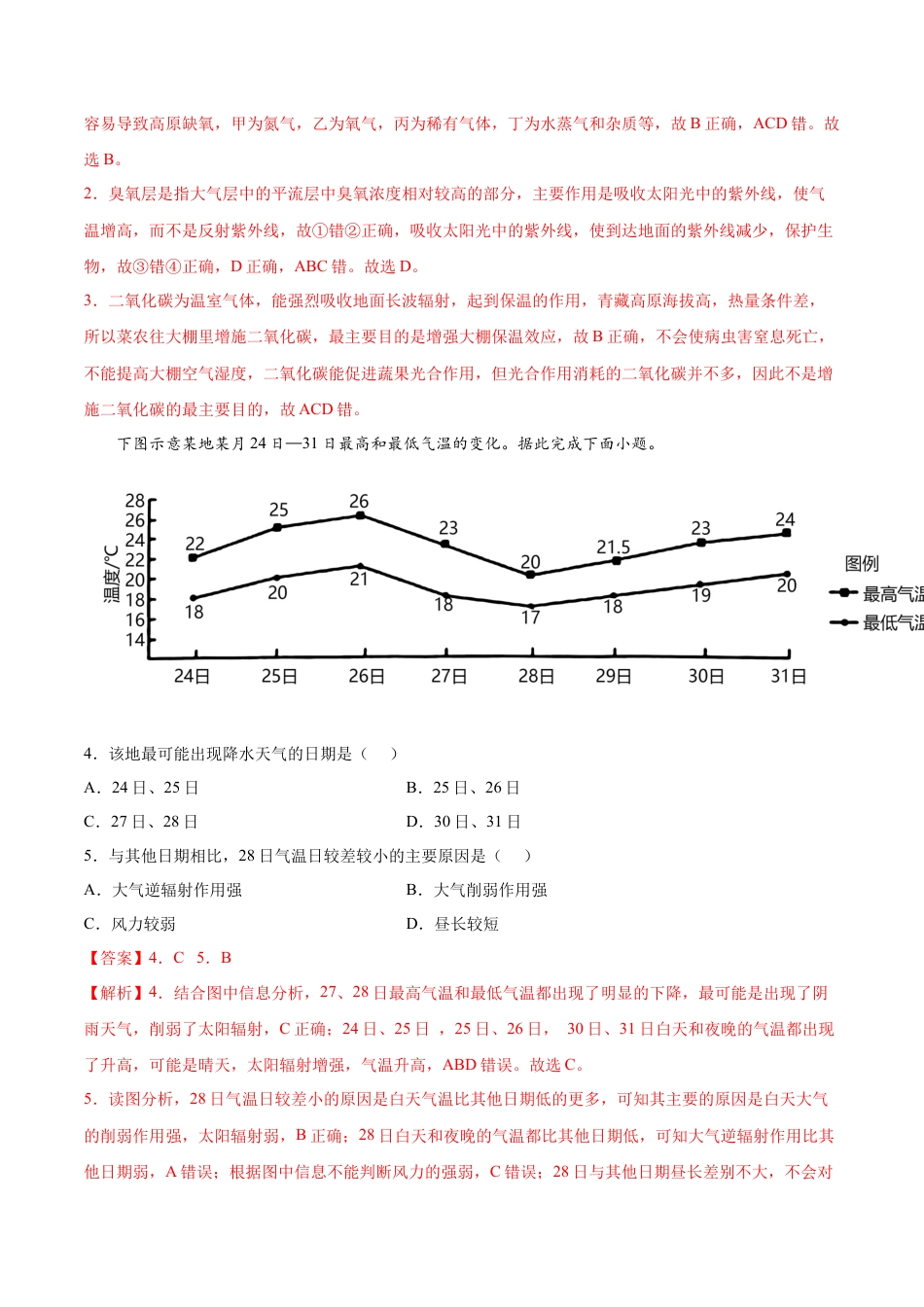 必修1高中地理第06练 大气受热过程和大气运动-【课后追踪】2022-2023学年高一地理上册同步课后练（人教版2019必修第一册）（解析版）.docx