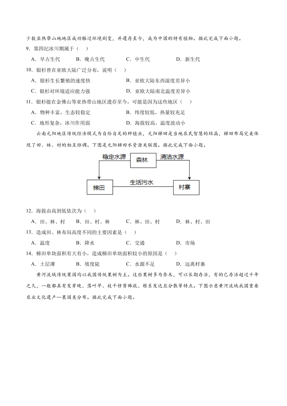必修1高中地理第五章 植被与土壤（A卷•单元考点）-2022-2023学年高一地理上学期同步单元卷（人教版2019必修第一册）（原卷版）.docx