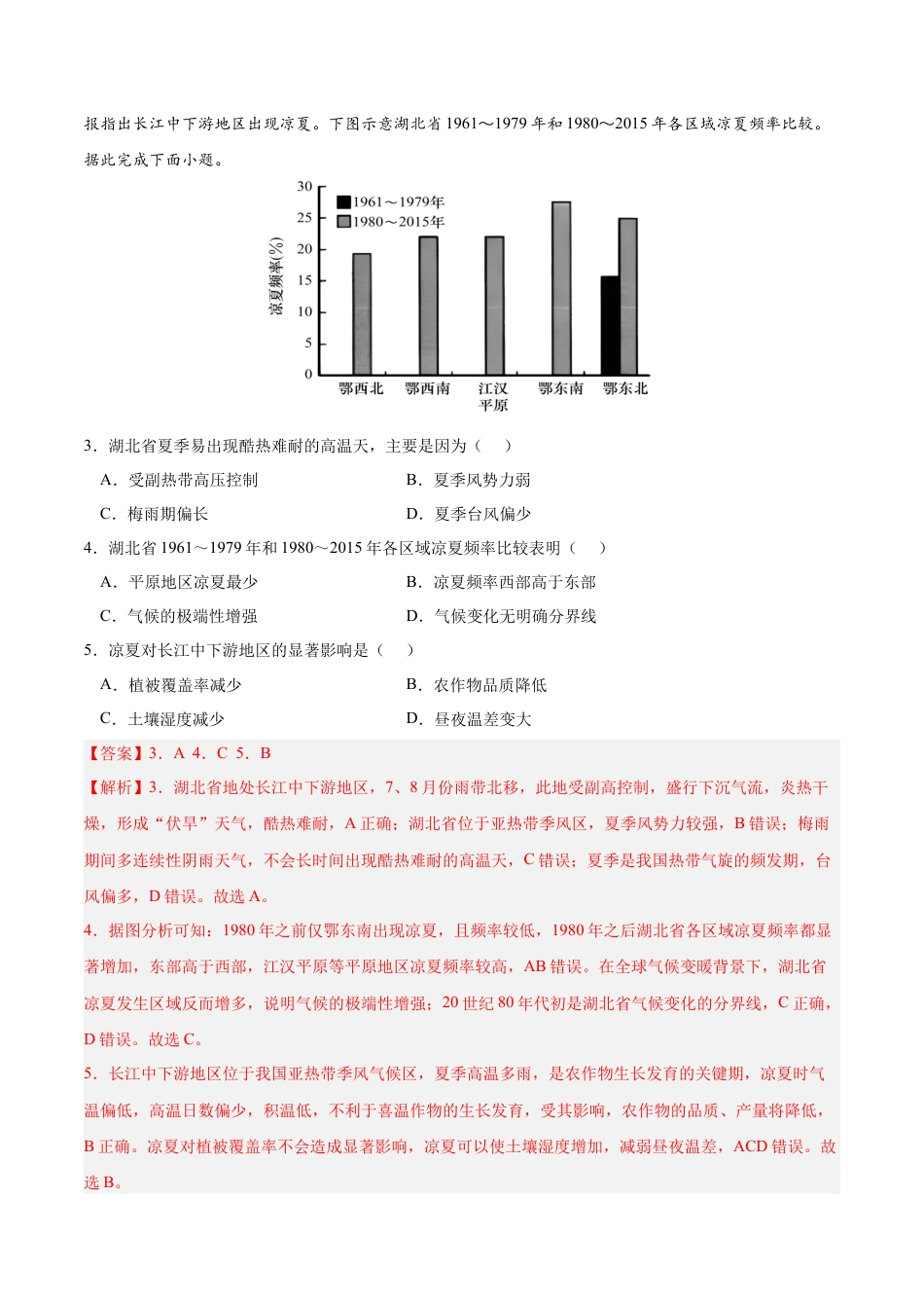 必修1高中地理第六章 自然灾害（A卷•单元考点）-2022-2023学年高一地理上学期同步单元卷（人教版2019必修第一册）（解析版）.docx