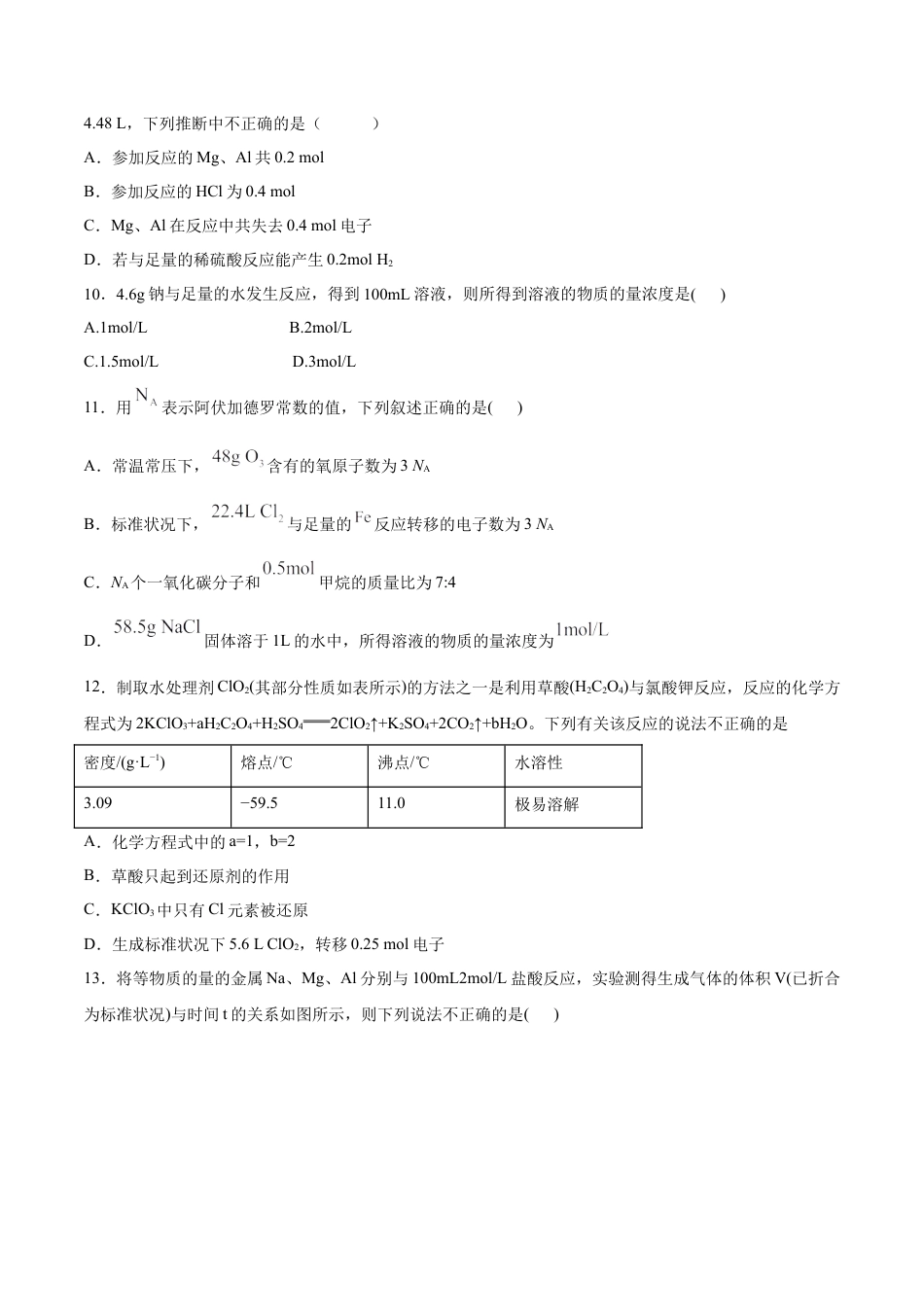 高中化学必修1 专题3.2.2物质的量在化学方程式计算中的应用（备作业）-【上好化学课】2020-2021学年高一上学期必修第一册同步备课系列（人教版2019）（原卷版）.docx