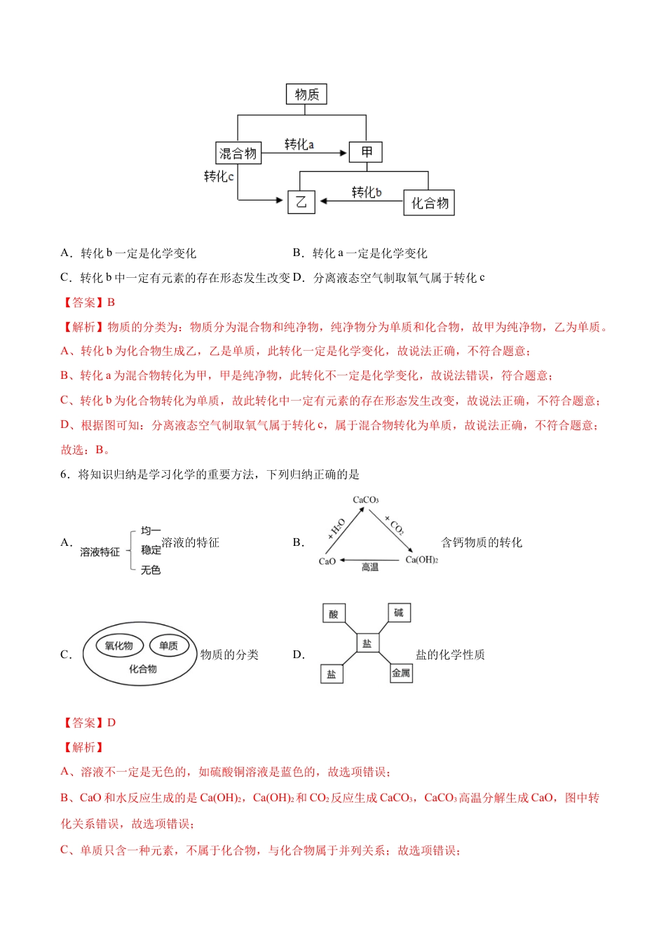 高中化学必修1 专题1.1.2 物质的转化（备作业）-【上好化学课】2020-2021学年高一上学期必修第一册同步备课系列（人教版2019）（解析版）.doc
