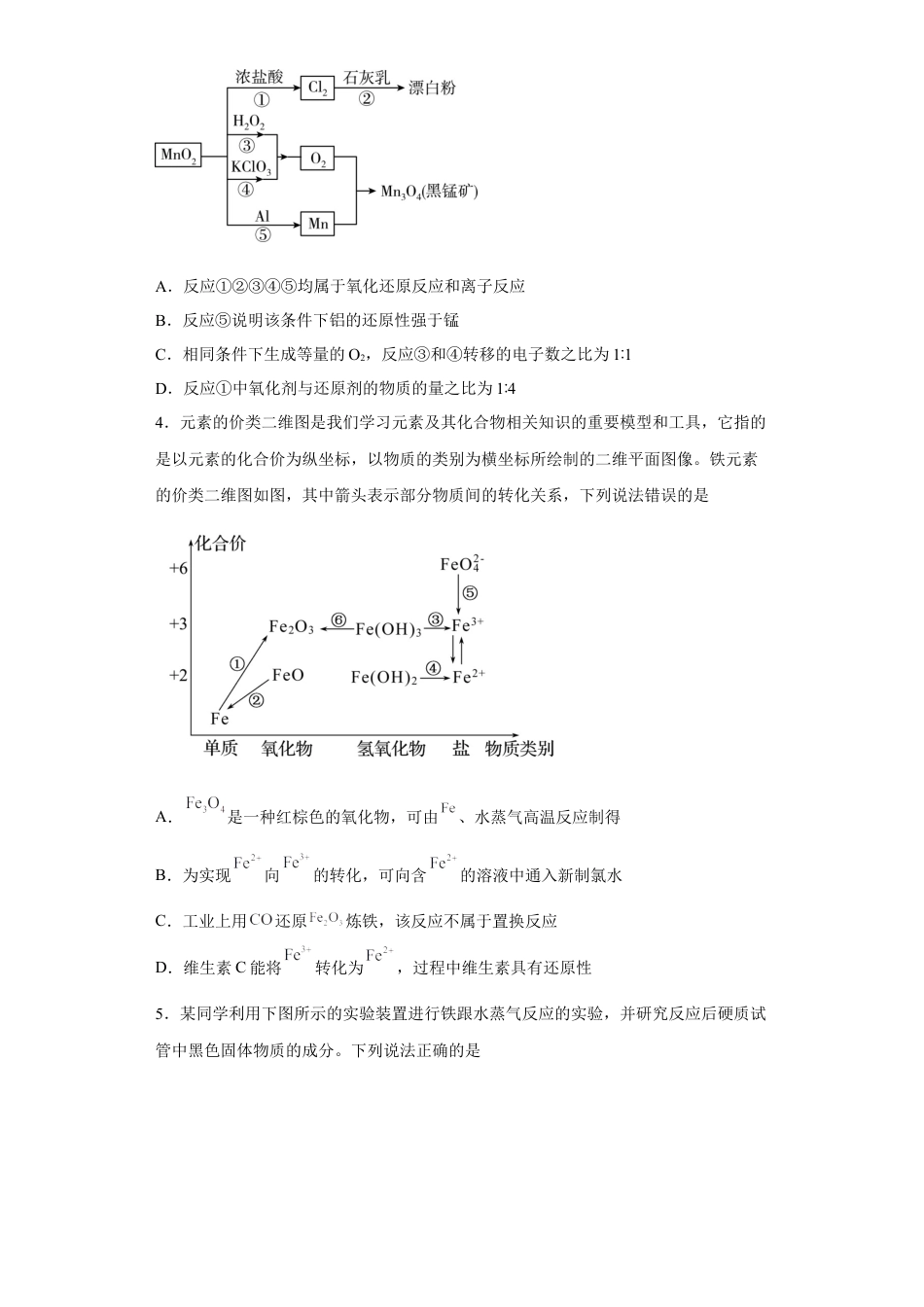 高中化学必修1 第三章第1节铁的多样性课时训练2022-2023学年高一上学期化学人教版（2019）必修第一册.docx