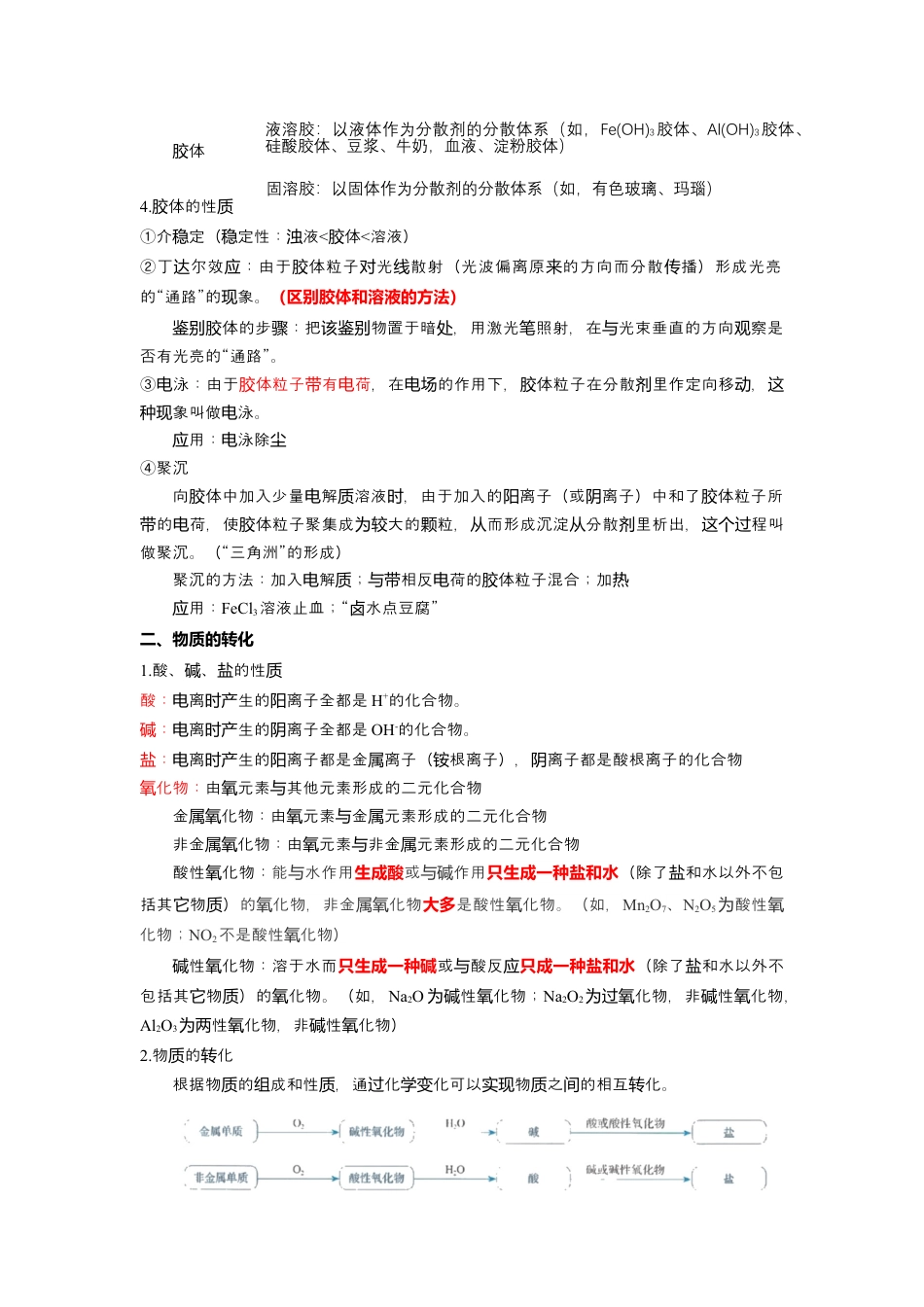 高中化学必修1 高一上学期化学人教版（2019）必修第一册 课本知识点汇总.docx