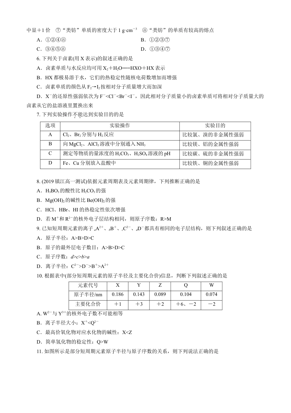 高中化学必修1 第04章 物质结构 元素周期律（B卷能力提高篇）（原卷版）.doc