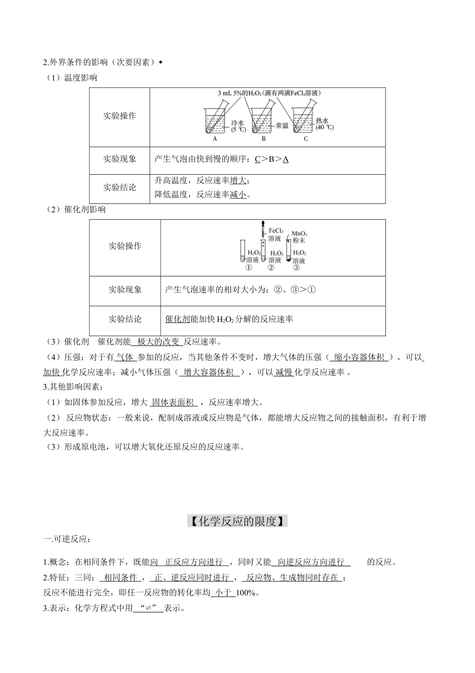 高中化学必修2专题06 化学反应的速率和限度【知识梳理】-高一化学下学期期中专项复习（人教版2019必修第二册）.doc