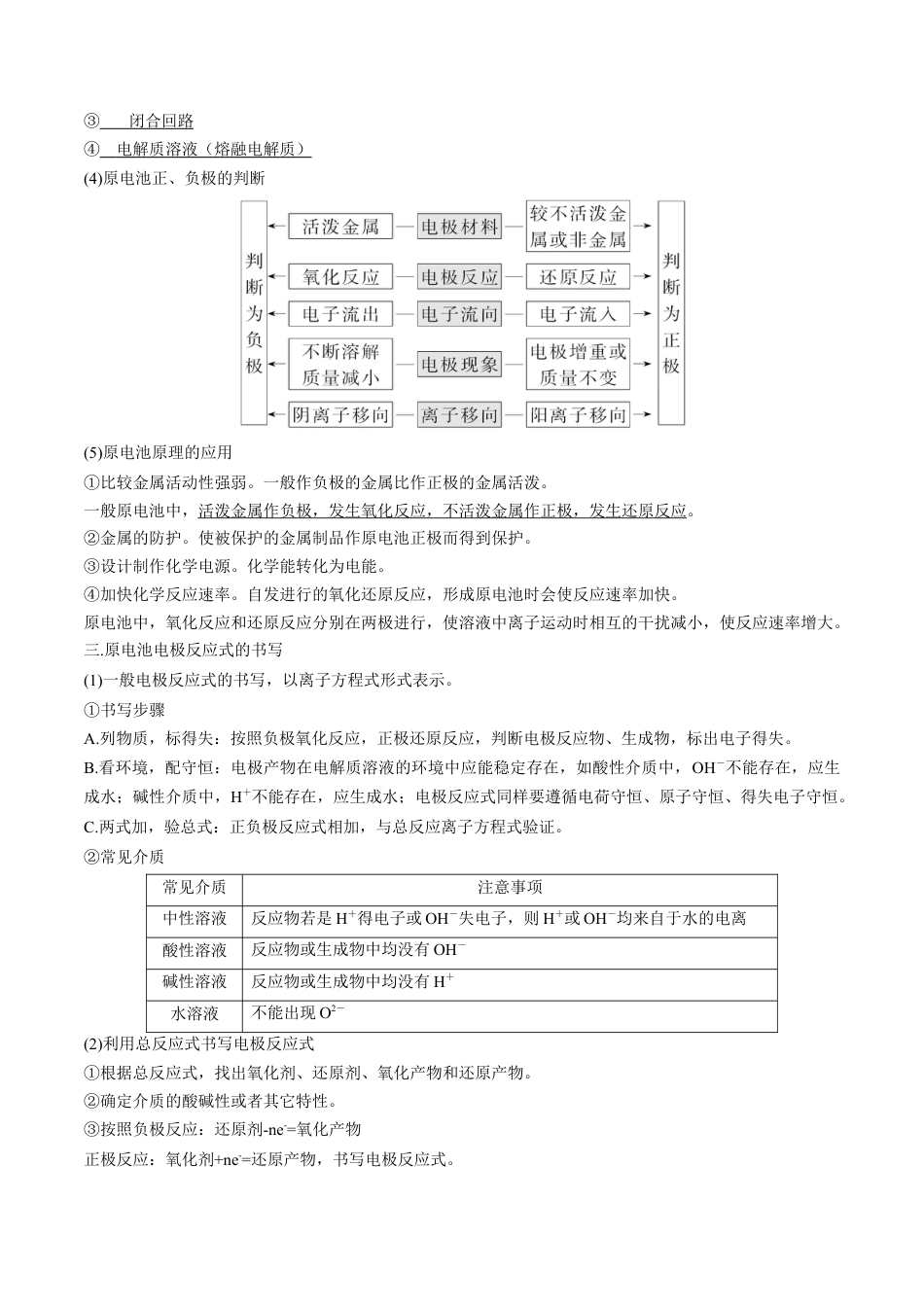高中化学必修2专题05 化学反应与电能【知识梳理】-高一化学下学期期中专项复习（人教版2019必修第二册）.doc