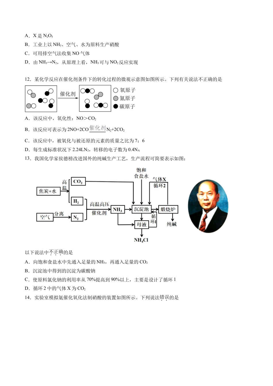 高中化学必修2专题02 氮及其化合物【专项训练】-高一化学下学期期中专项复习（人教版2019必修第二册）（原卷版）.doc