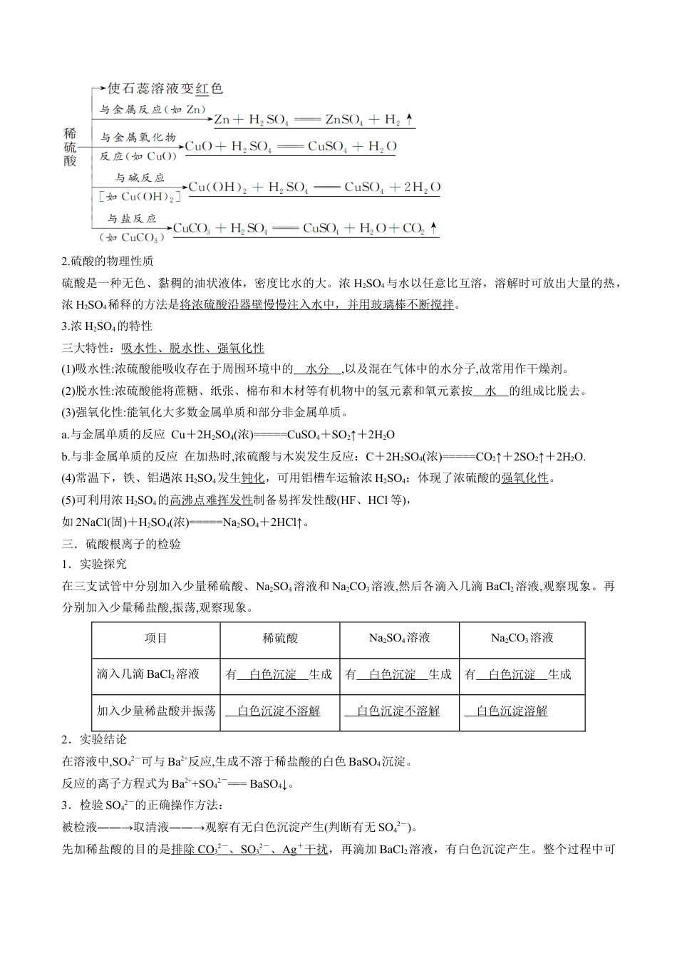 高中化学必修2专题01 硫及其化合物【知识梳理】-高一化学下学期期中专项复习（人教版2019必修第二册）（解析版）.doc