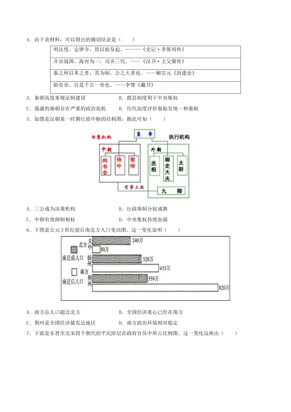 高中历史必修上 高一历史期末模拟卷02（考试版A4）【测试范围：中外历史纲要上全册】.docx