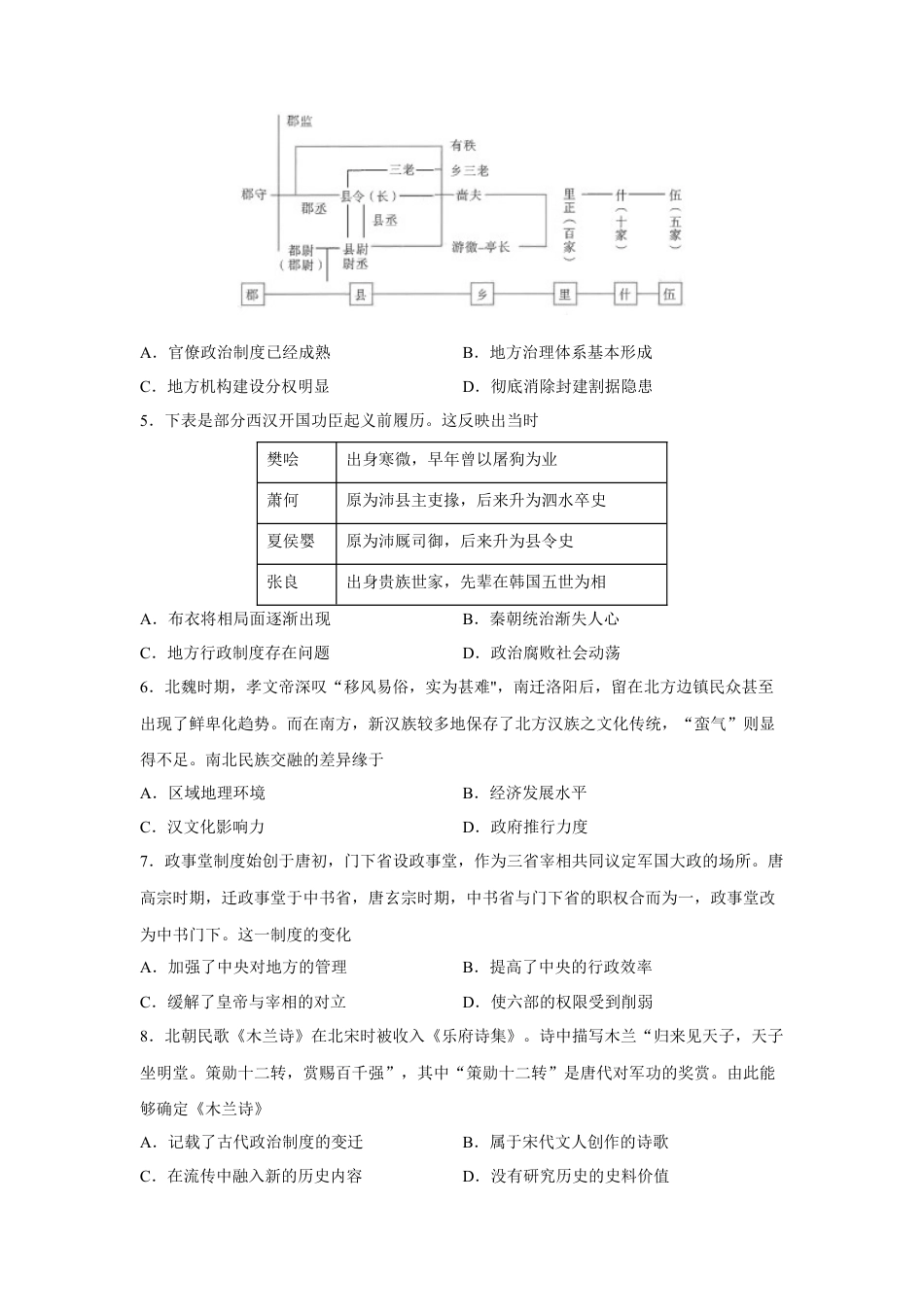 高中历史必修上 期中考试模拟卷（二）（原卷版）-2022-2023学年高一历史上学期期中期末考点大串讲（中外历史纲要上）(1).docx