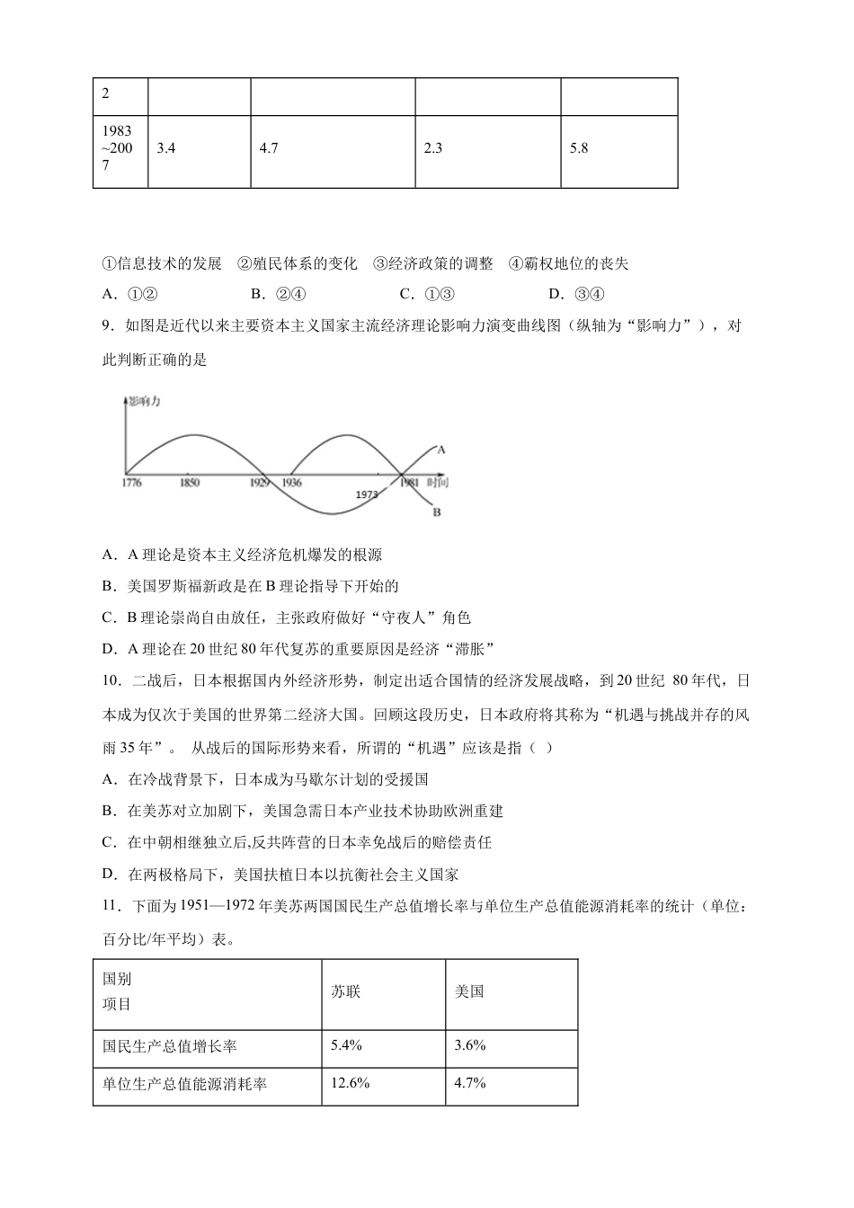 高中历史必修下  【新教材精创】第八单元 综合测试（2）（原卷版）.docx